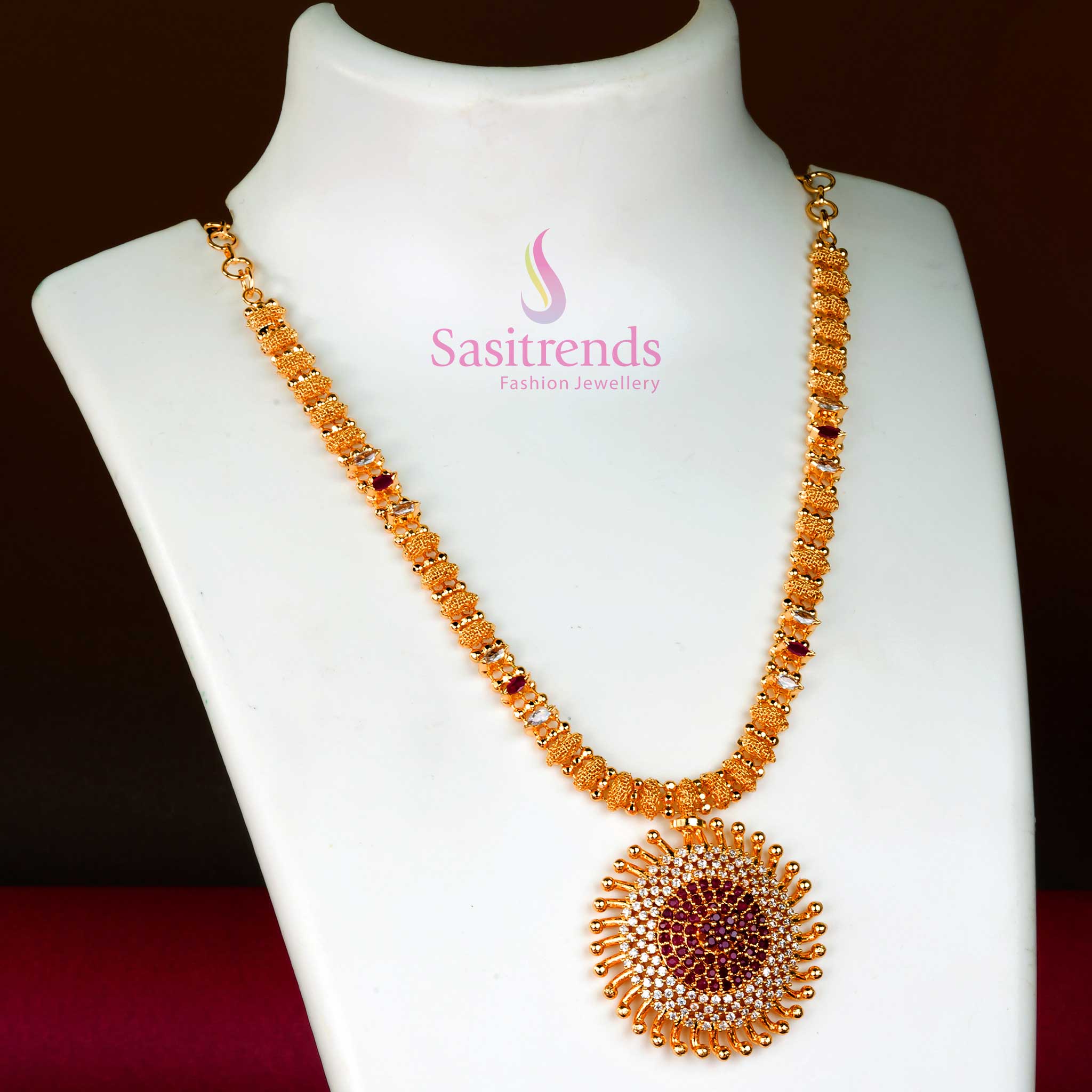 Glorious Sunburst: Micro Gold Plated Sun Pattern Locket Necklace with Adorned Flower Design and Radiant American Diamond Layers - Image 5