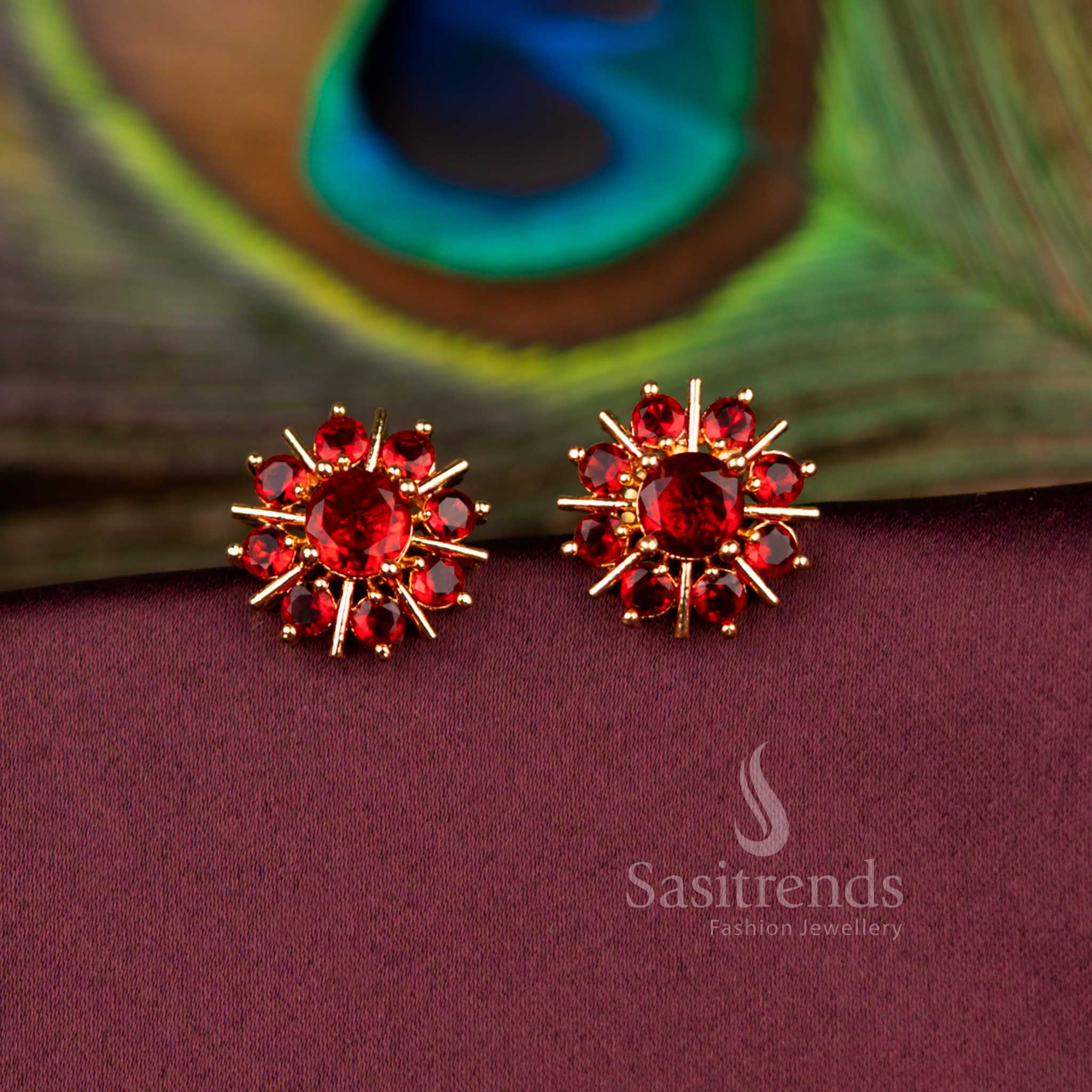 Splendid Guaranteed Micro Gold Plated Sunburst Floral Round AD Stud Earrings for Wedding Elegance - Image 2