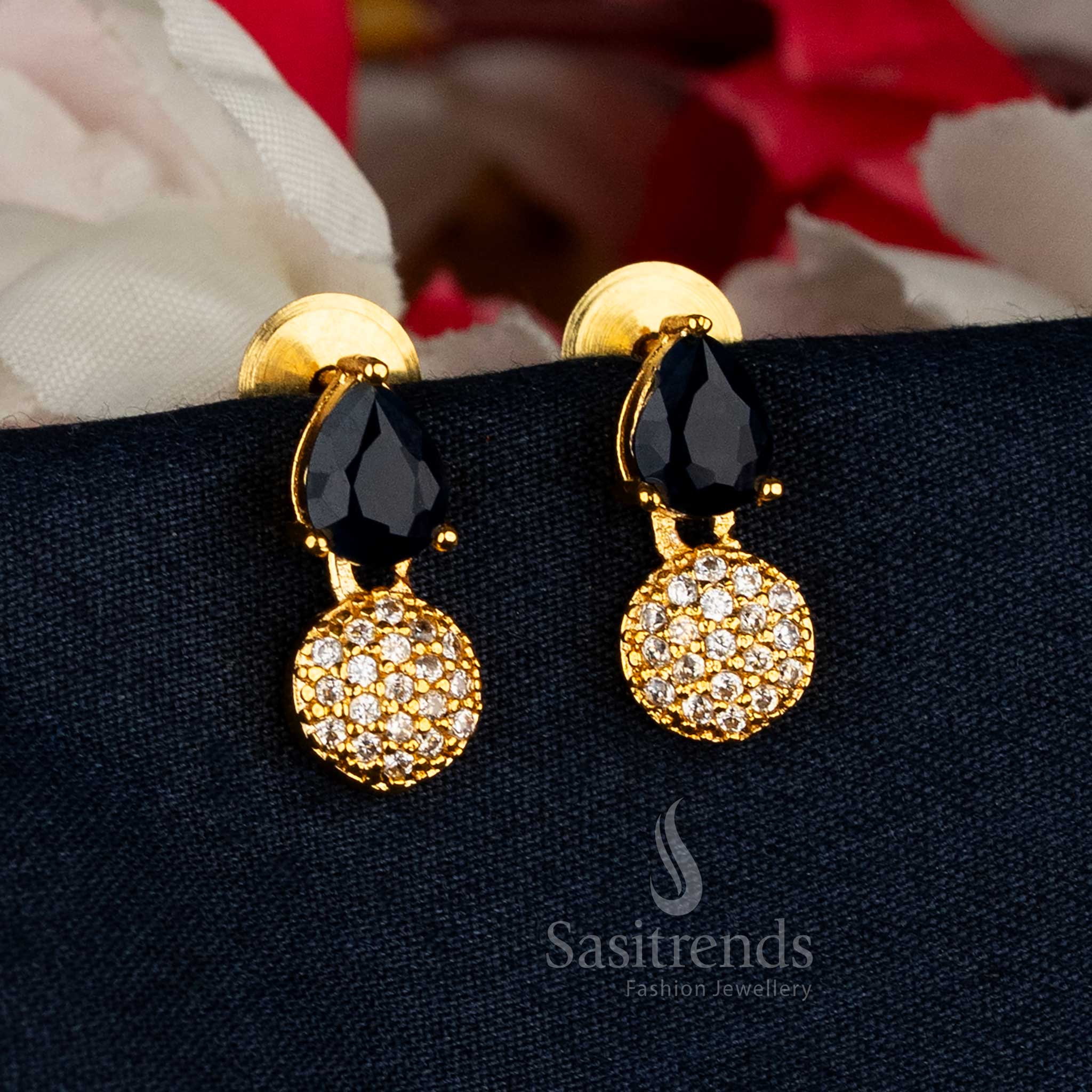 Teardrop and Round Cluster American Diamond Gold Plated Earrings - Sasitrends - Image 3