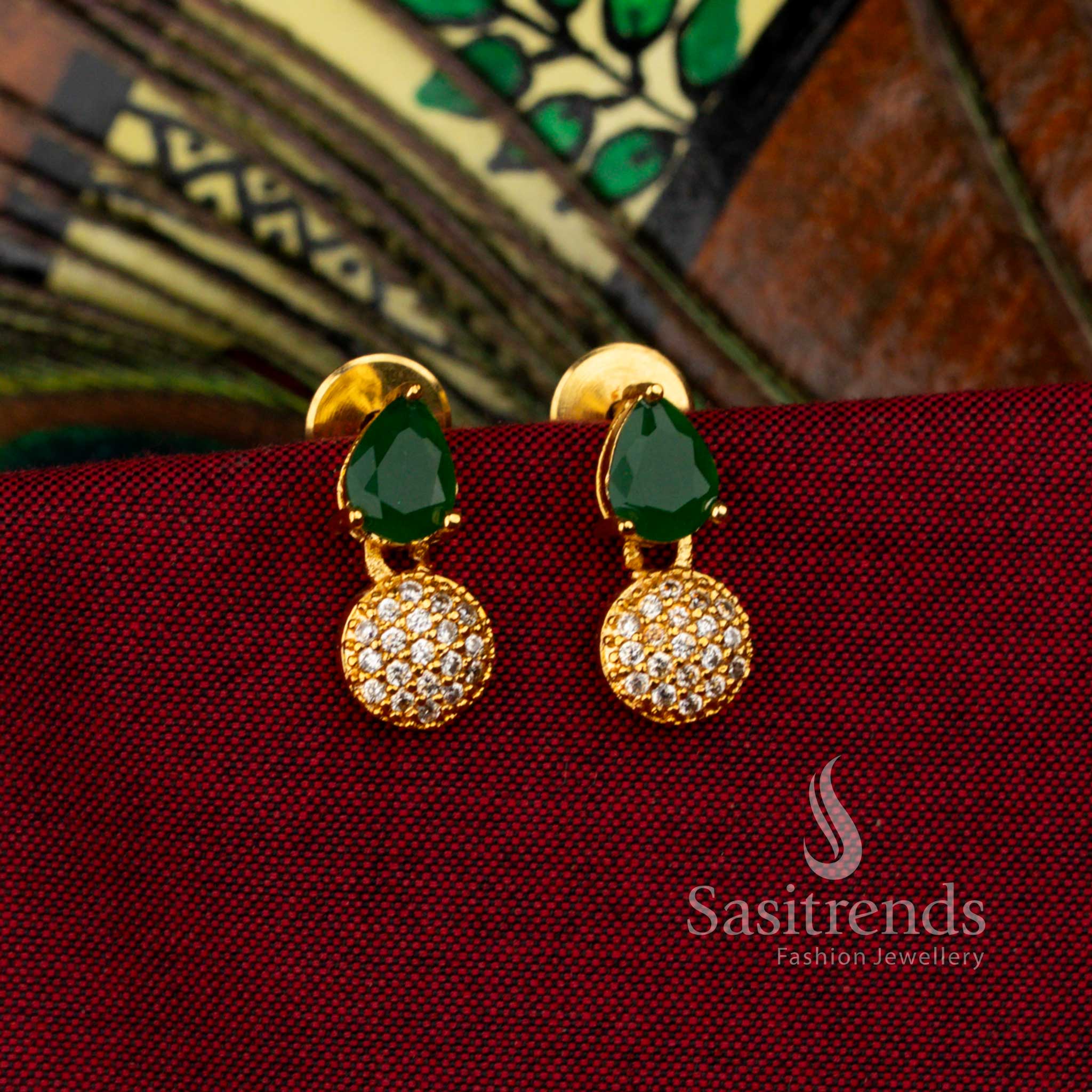 Teardrop and Round Cluster American Diamond Gold Plated Earrings - Sasitrends - Image 5