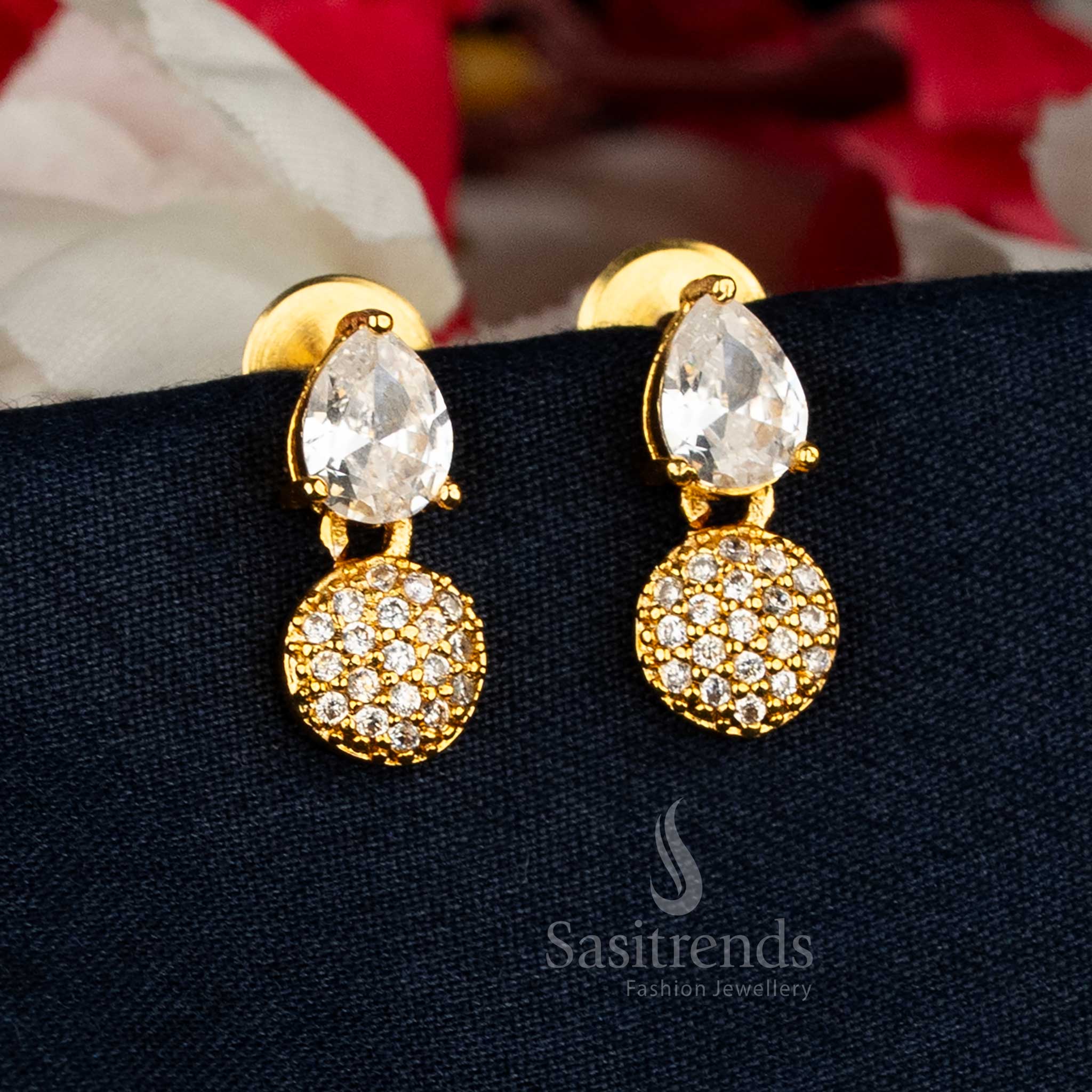 Teardrop and Round Cluster American Diamond Gold Plated Earrings - Sasitrends - Image 6