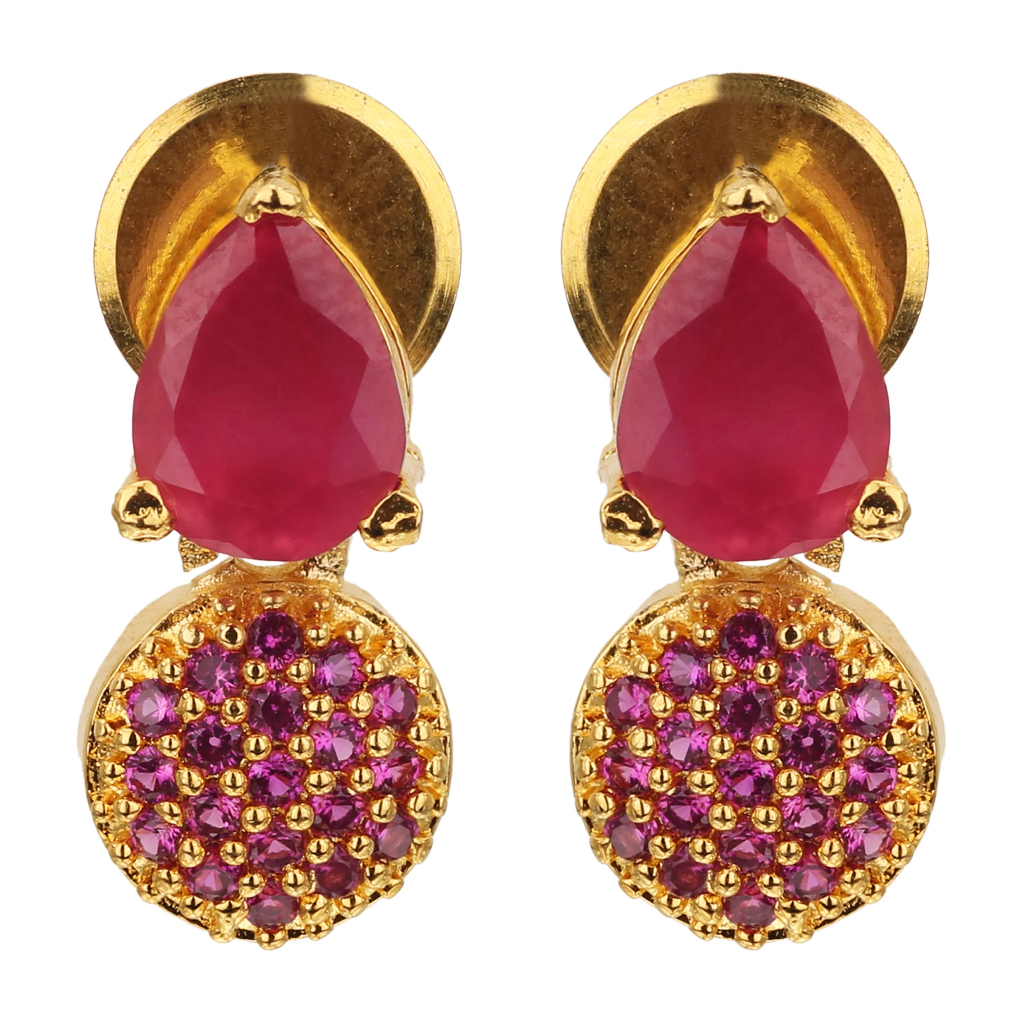 Teardrop and Round Cluster American Diamond Gold Plated Earrings - Sasitrends - Image 7