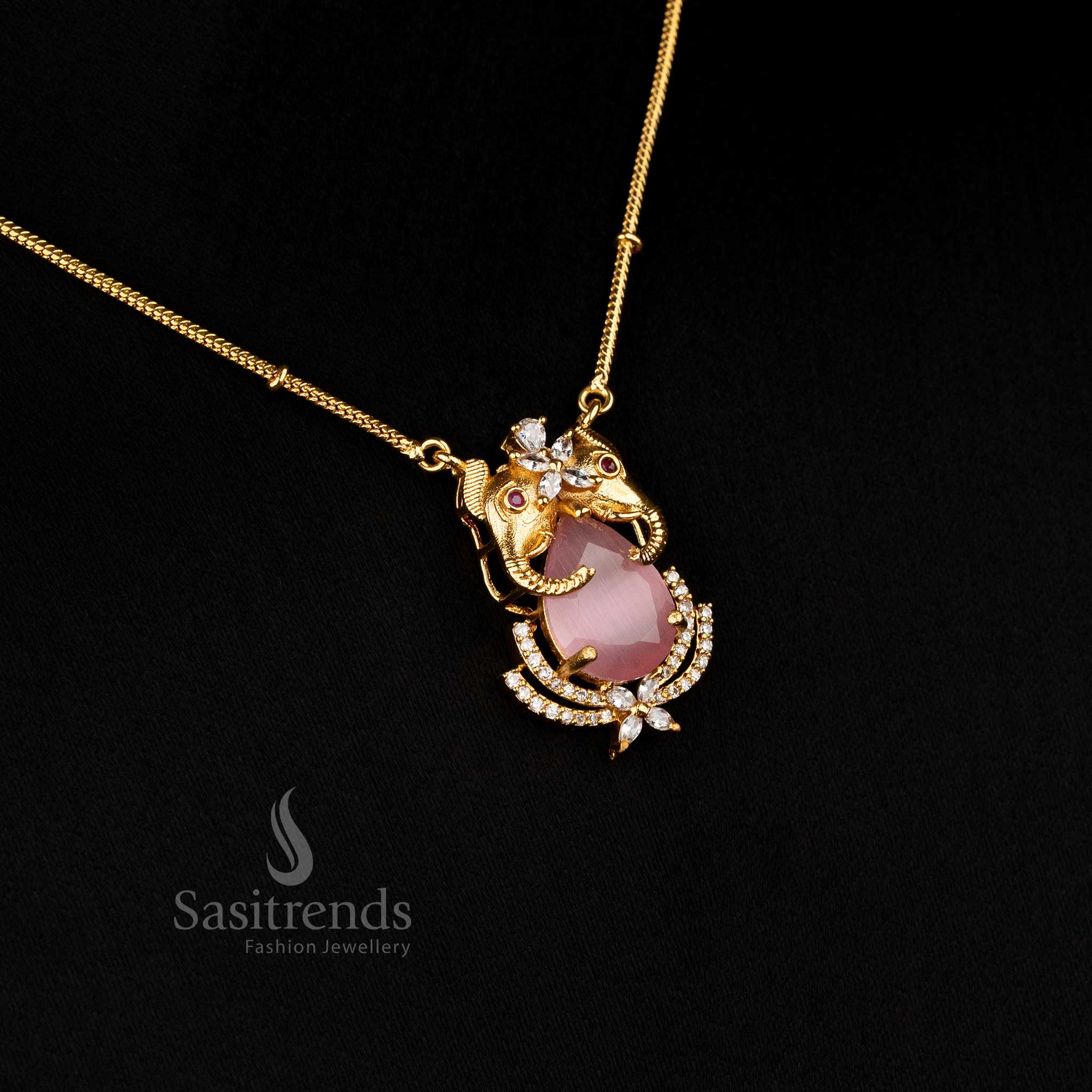 Premium Temple Matte Gold Plated Elephant Pendant Chain with Earrings for Festive and Traditional Wear - Image 6