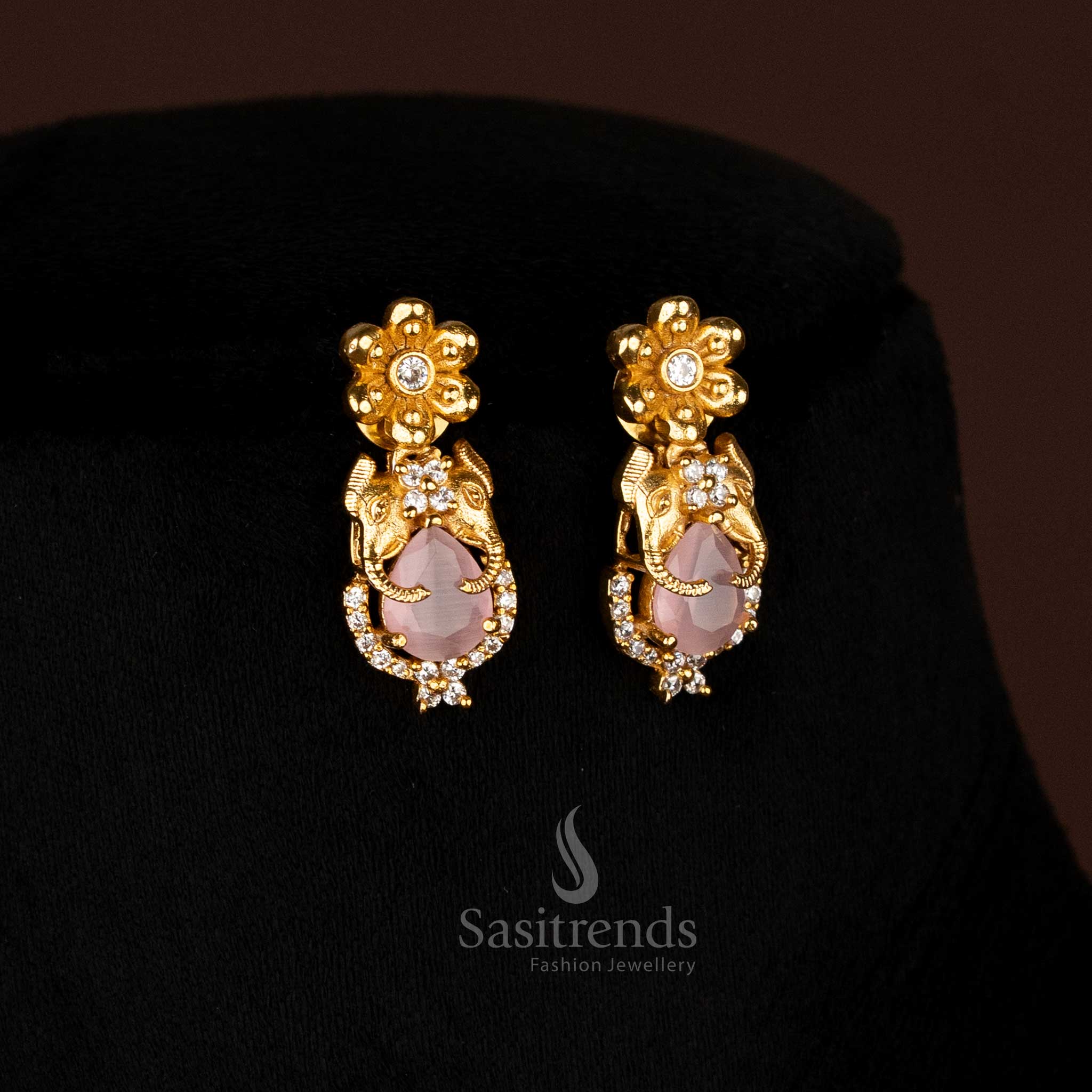 Premium Temple Matte Gold Plated Elephant Pendant Chain with Earrings for Festive and Traditional Wear - Image 8