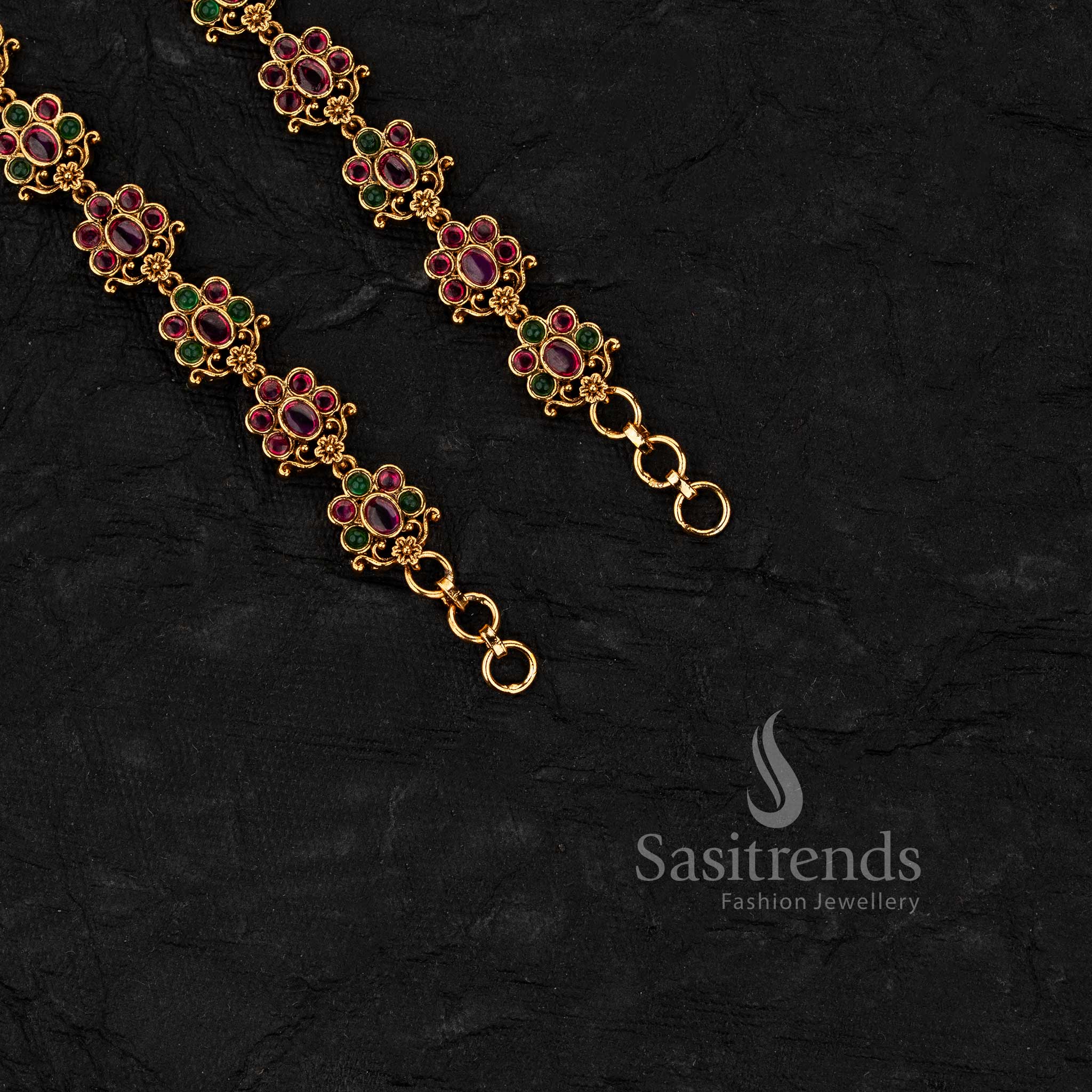 Ethereal Heritage Temple Premium Matte Gold Plated Floral Ear Chains (Matil) – Sasitrends - Image 3