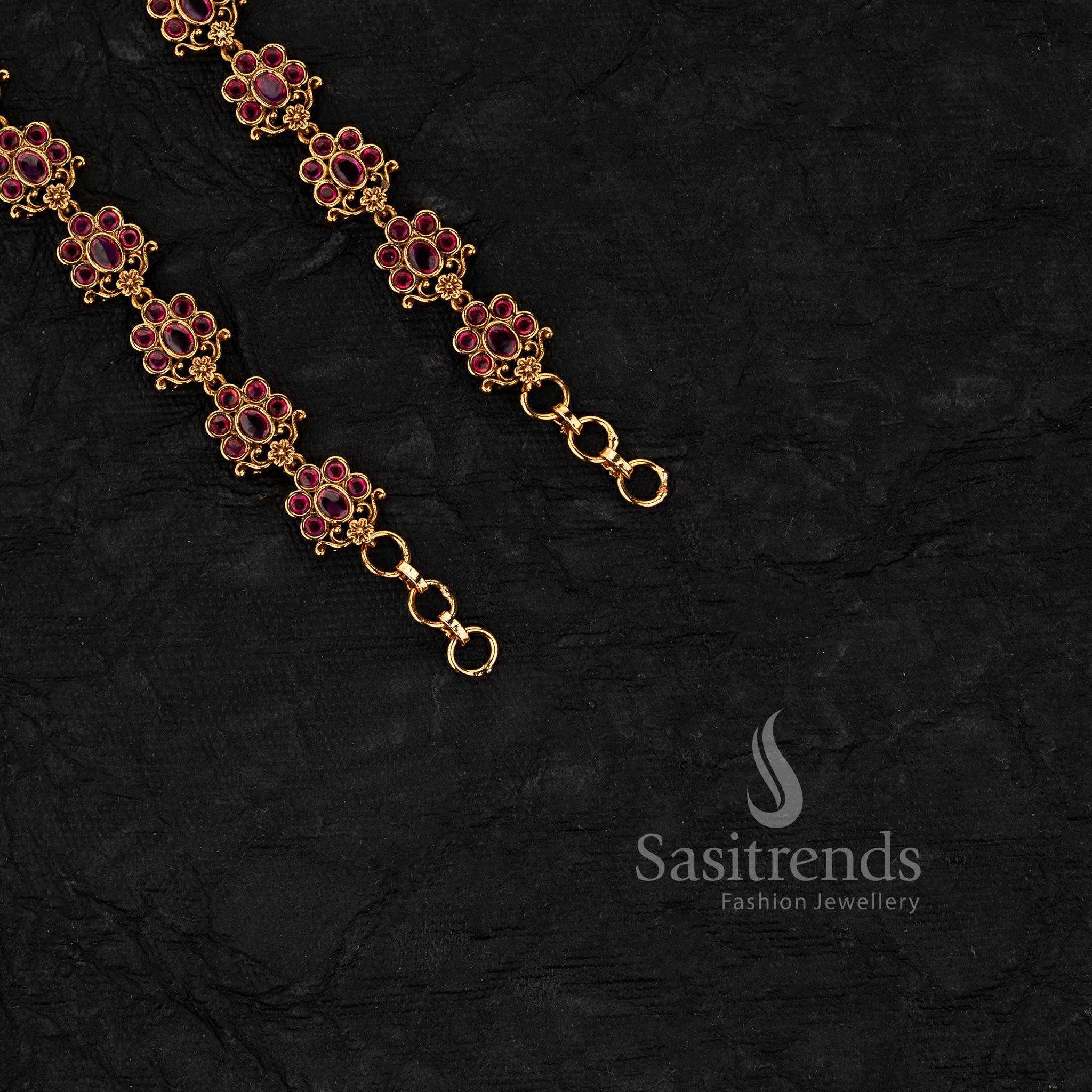 Ethereal Heritage Temple Premium Matte Gold Plated Floral Ear Chains (Matil) – Sasitrends - Image 4