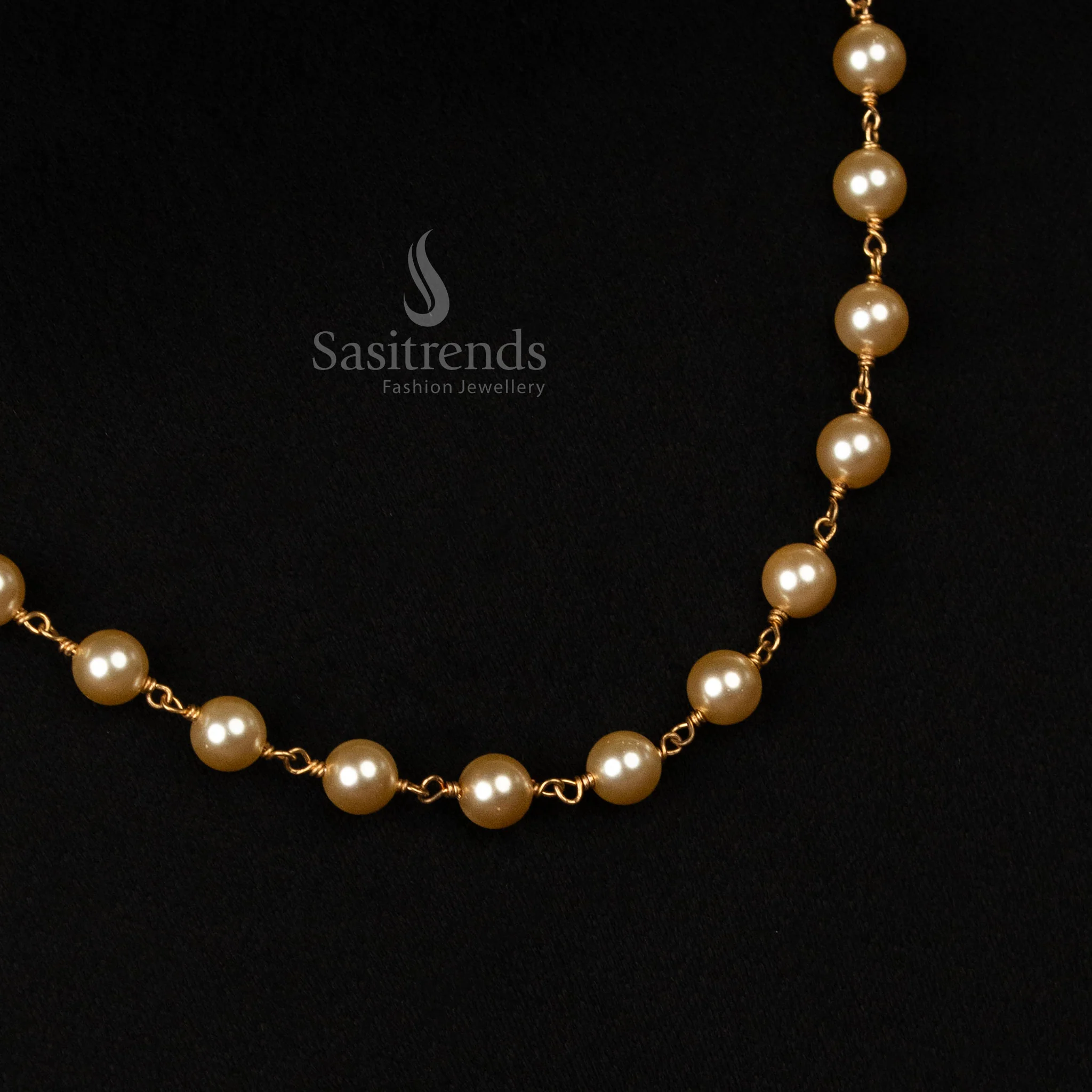 Stunning Micro Gold Plated 5MM Pearl Mala Necklace - Elegant Classic Pearl Chain for Traditional and Festive Wear - Sasitrends - Image 3