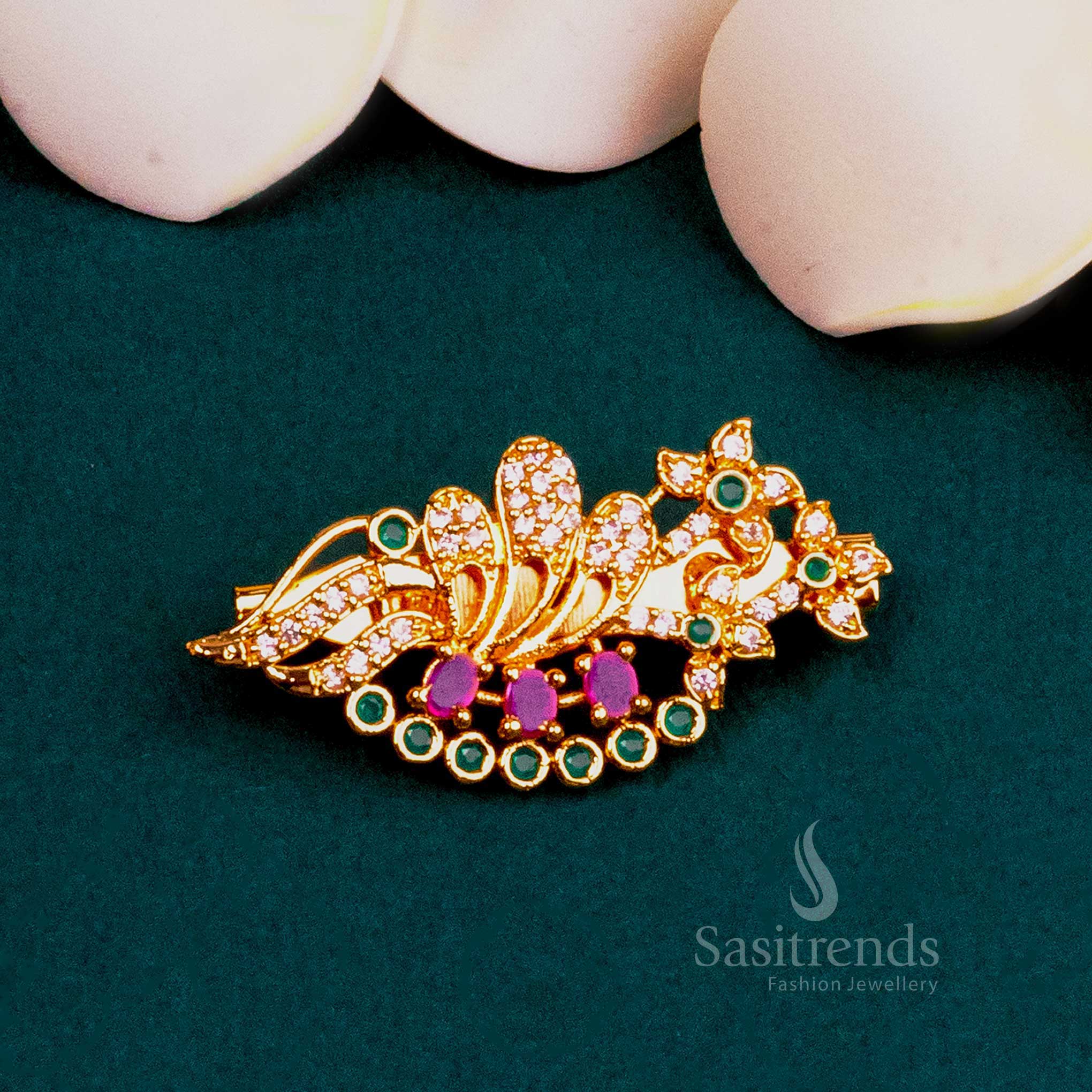Latest Micro Gold Plated Traditional AD Saree Pin | Sasitrends