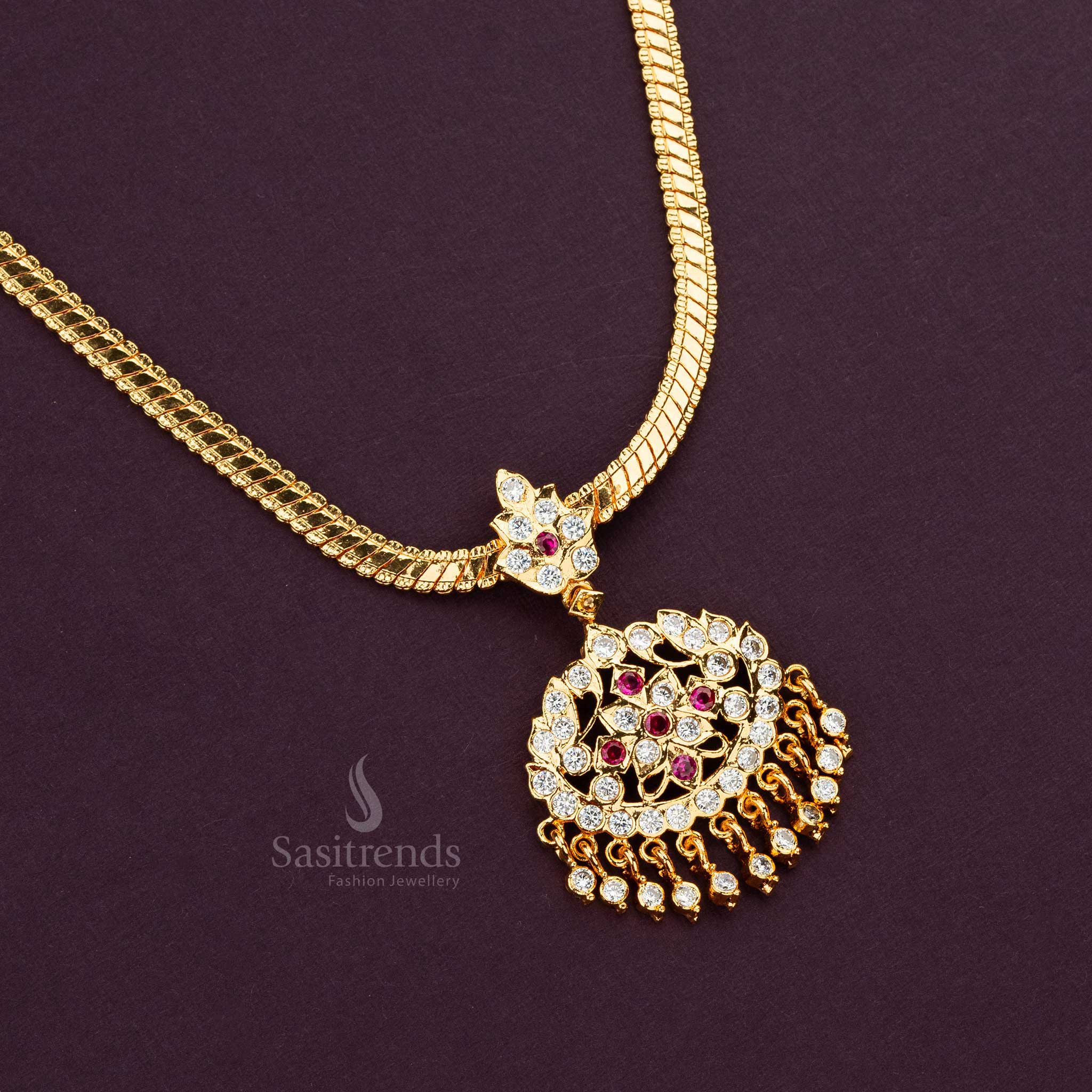 New Indian Traditional Look: Micro Gold Plated Addigai Floral Pendant Necklace for Women - Online Shopping - Image 3