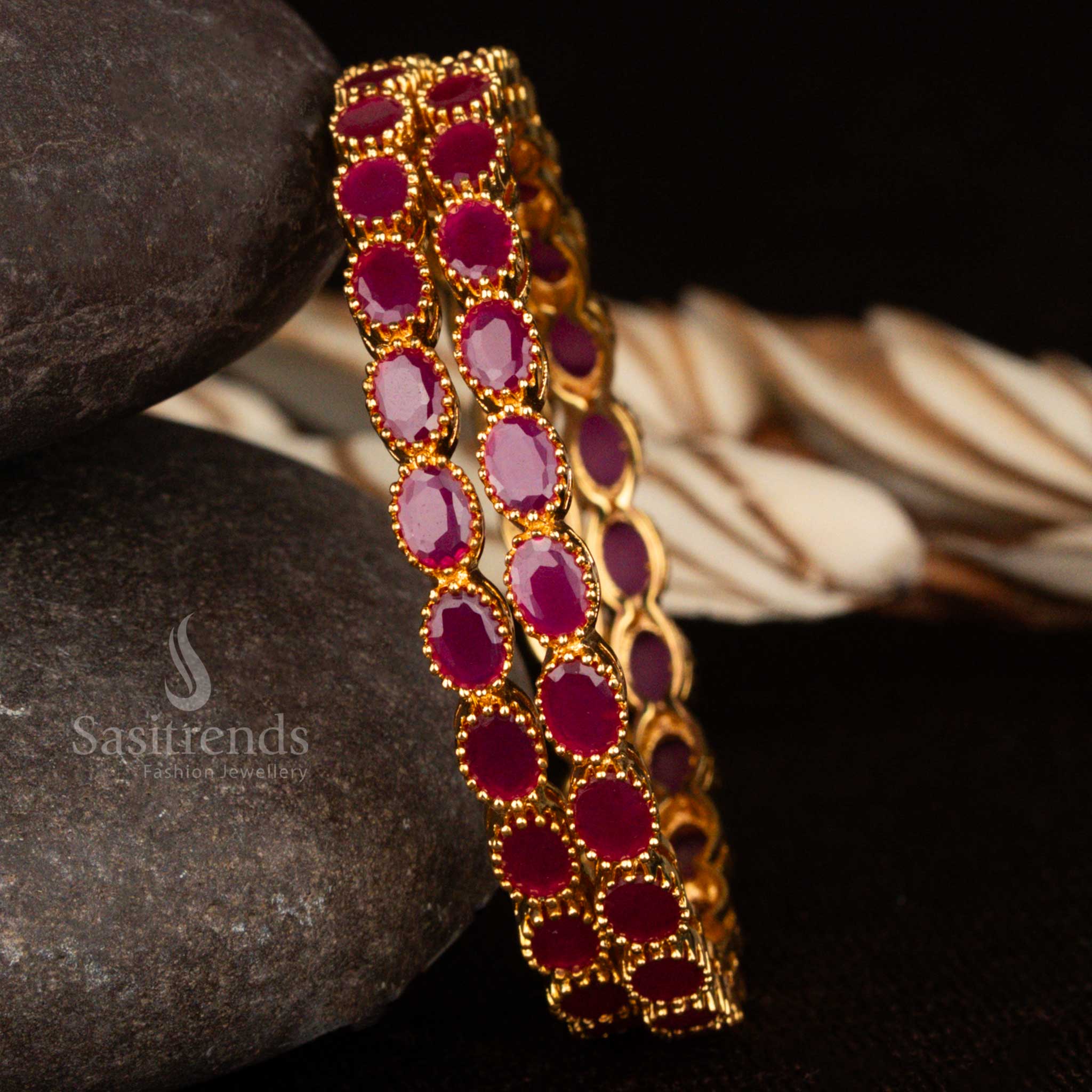 Latest Micro Gold Plated American Diamond Stone Bangles with Oval Shaped Stones – Perfect Party Wear Online - Sasitrends - Image 6