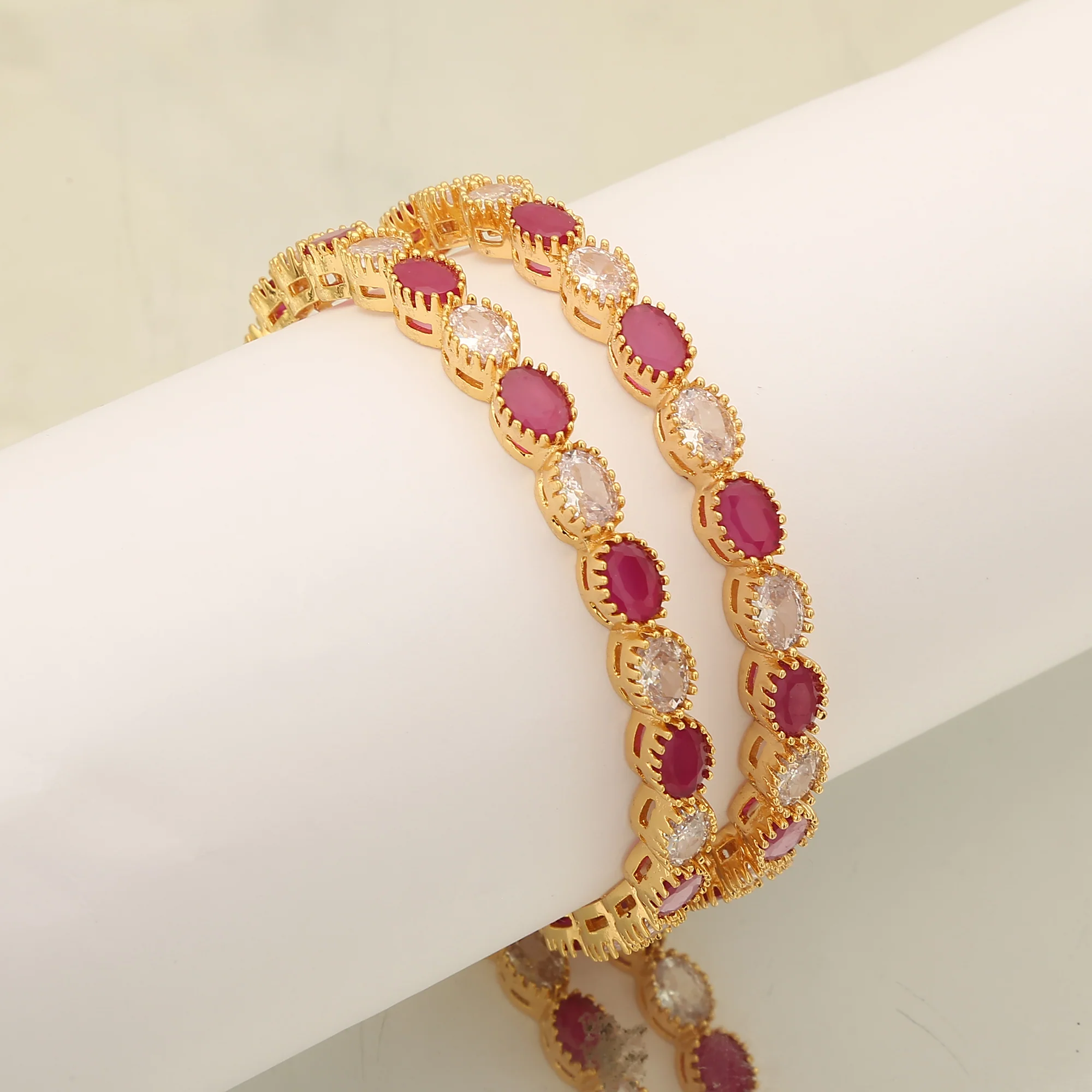 Latest Micro Gold Plated American Diamond Stone Bangles with Oval Shaped Stones – Perfect Party Wear Online - Sasitrends - Image 8