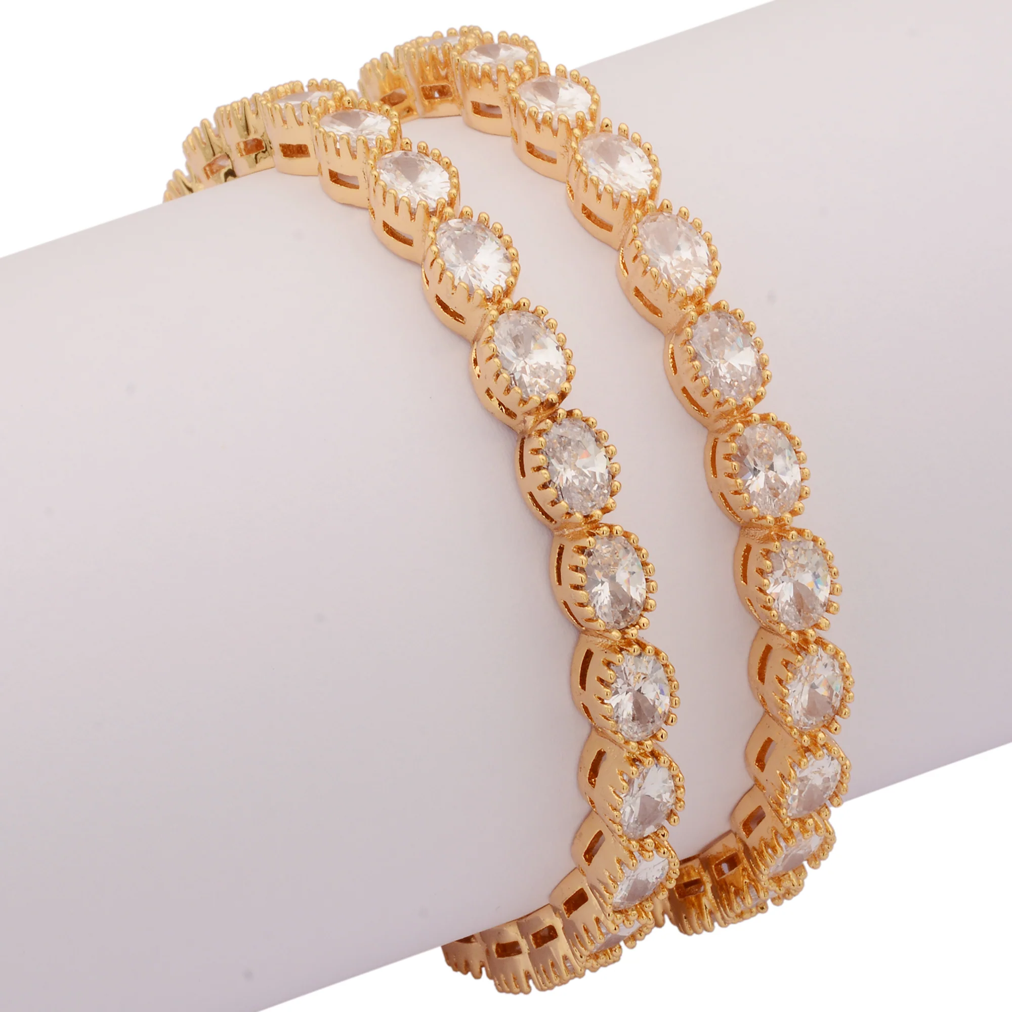 Latest Micro Gold Plated American Diamond Stone Bangles with Oval Shaped Stones – Perfect Party Wear Online - Sasitrends - Image 9