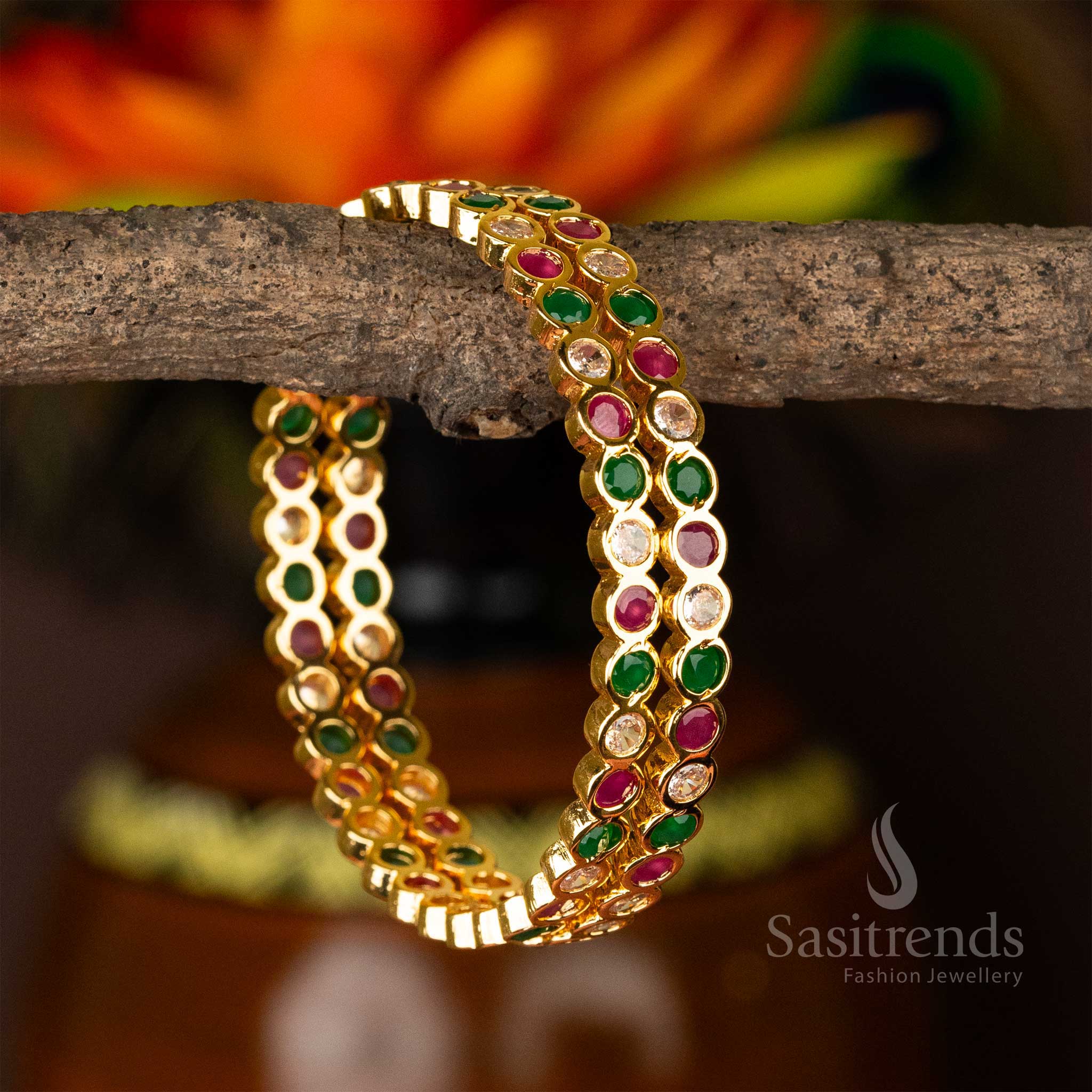New Traditional Micro Gold Plated Addigai Bangles with AD Stone | Sasitrends - Image 12