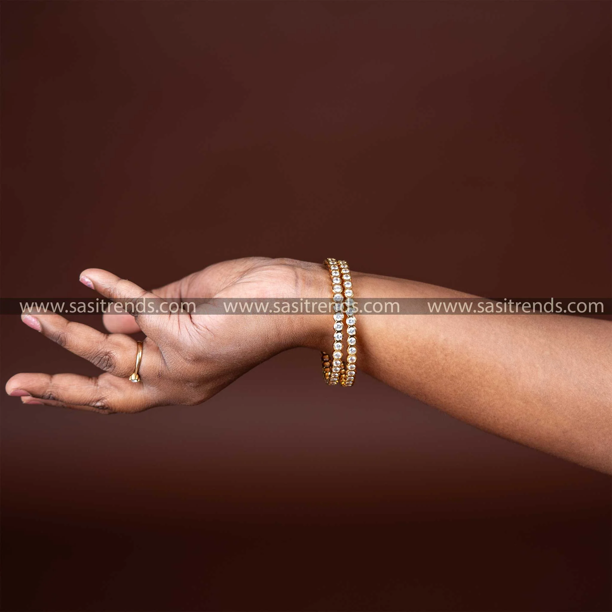 New Traditional Micro Gold Plated Addigai Bangles with AD Stone | Sasitrends - Image 5