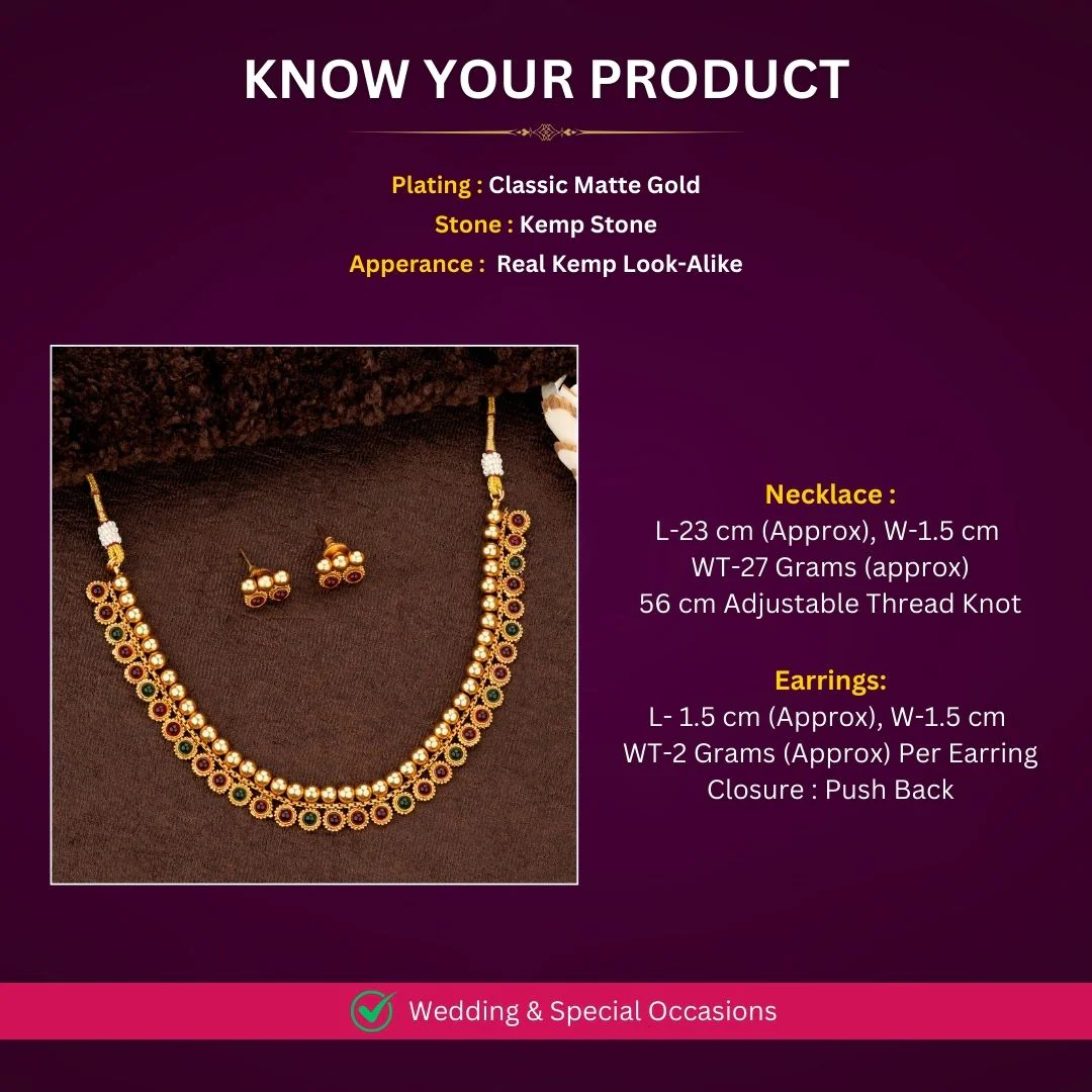 Intricate Classic Temple Matte Gold-Plated Necklace Jewellery Set with Beaded Detailing - Sasitrends - Image 7