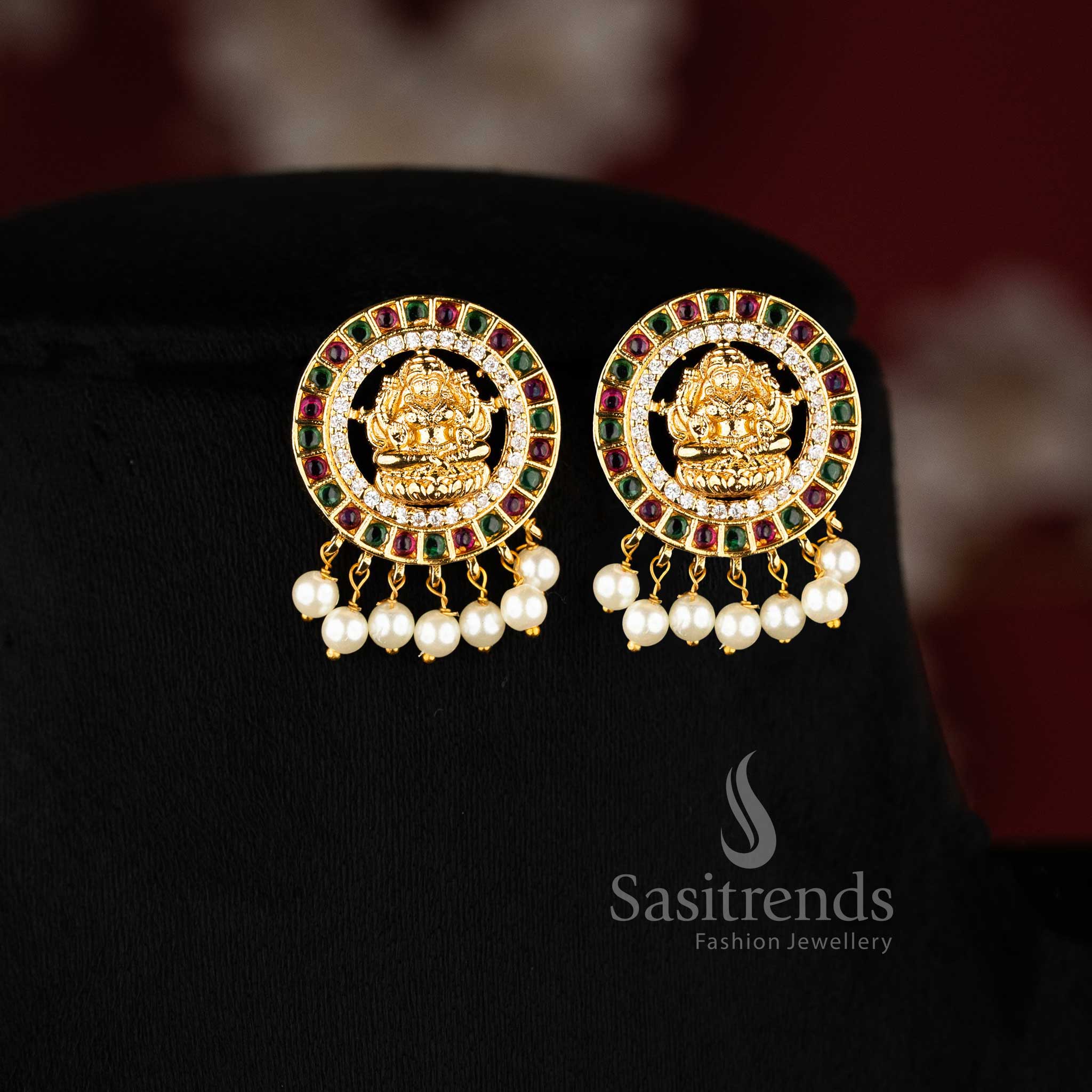 Divine Elegance: Traditional Goddess Lakshmi Pendant with Matte Gold Plated Necklace Jewellery Set - Image 3