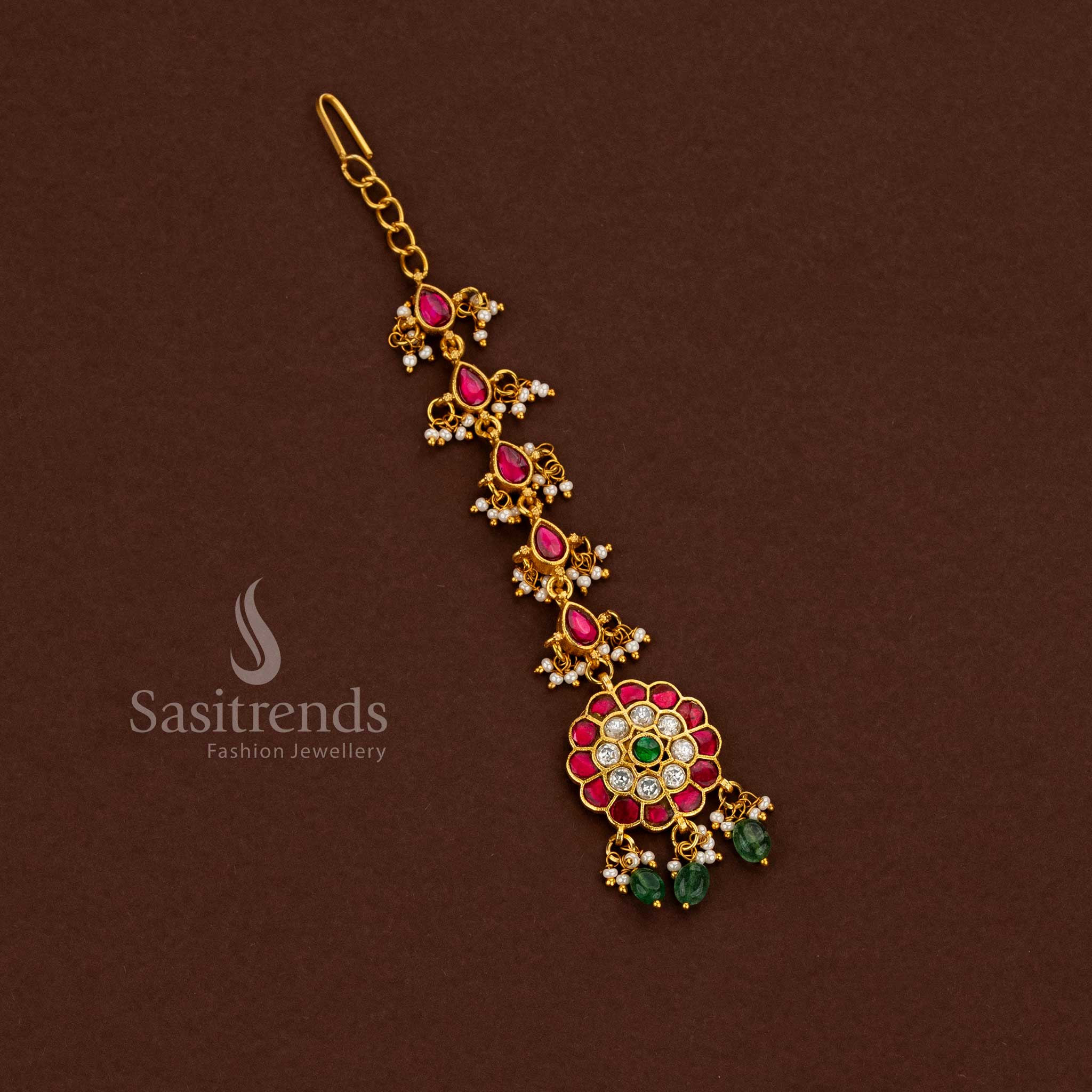 Traditional Collection of 24K Jadau Gold Plated Kundan Maang Tikka for Weddings & Festive Functions