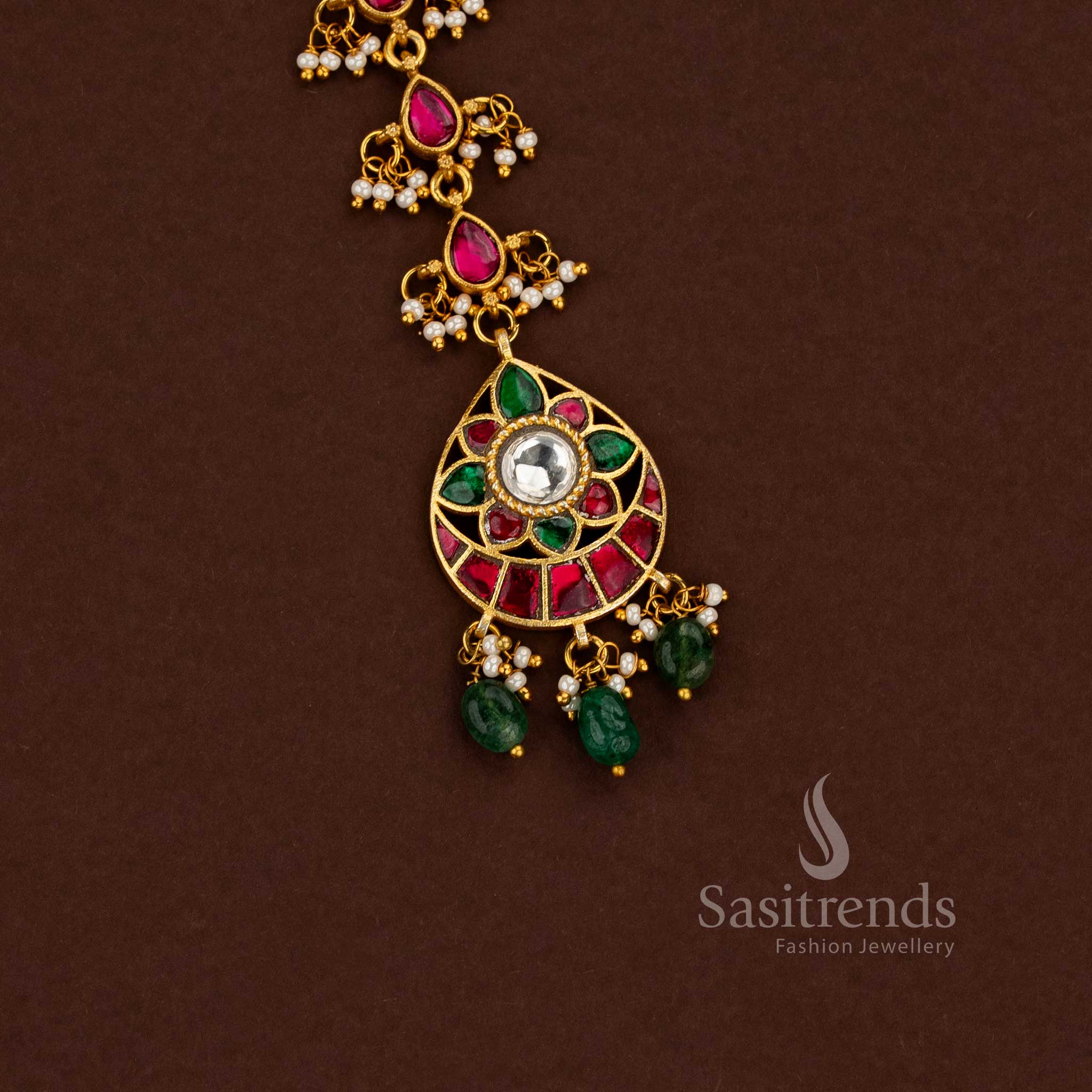 Traditional Collection of 24K Jadau Gold Plated Kundan Maang Tikka for Weddings & Festive Functions - Image 2