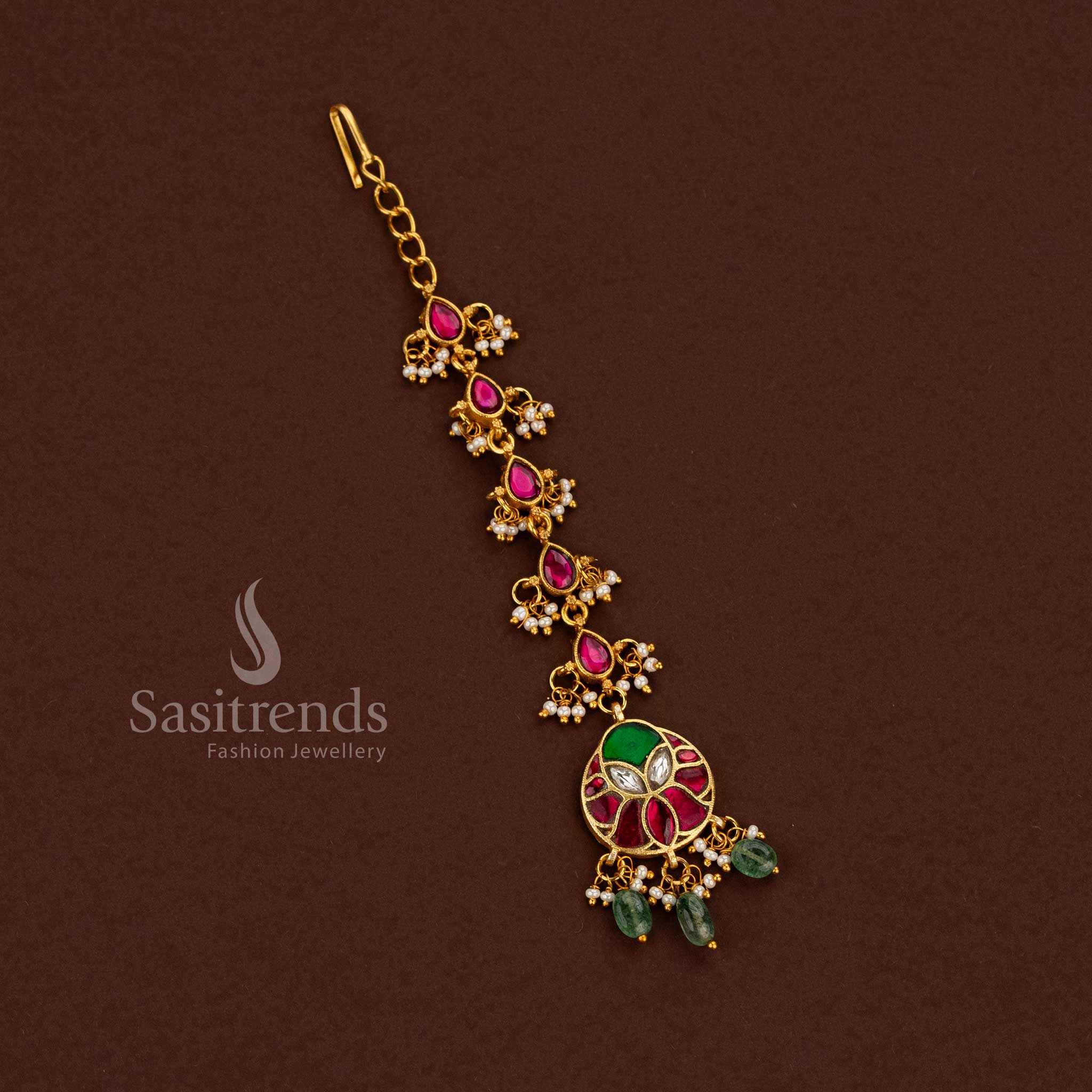 Traditional Collection of 24K Jadau Gold Plated Kundan Maang Tikka for Weddings & Festive Functions - Image 3