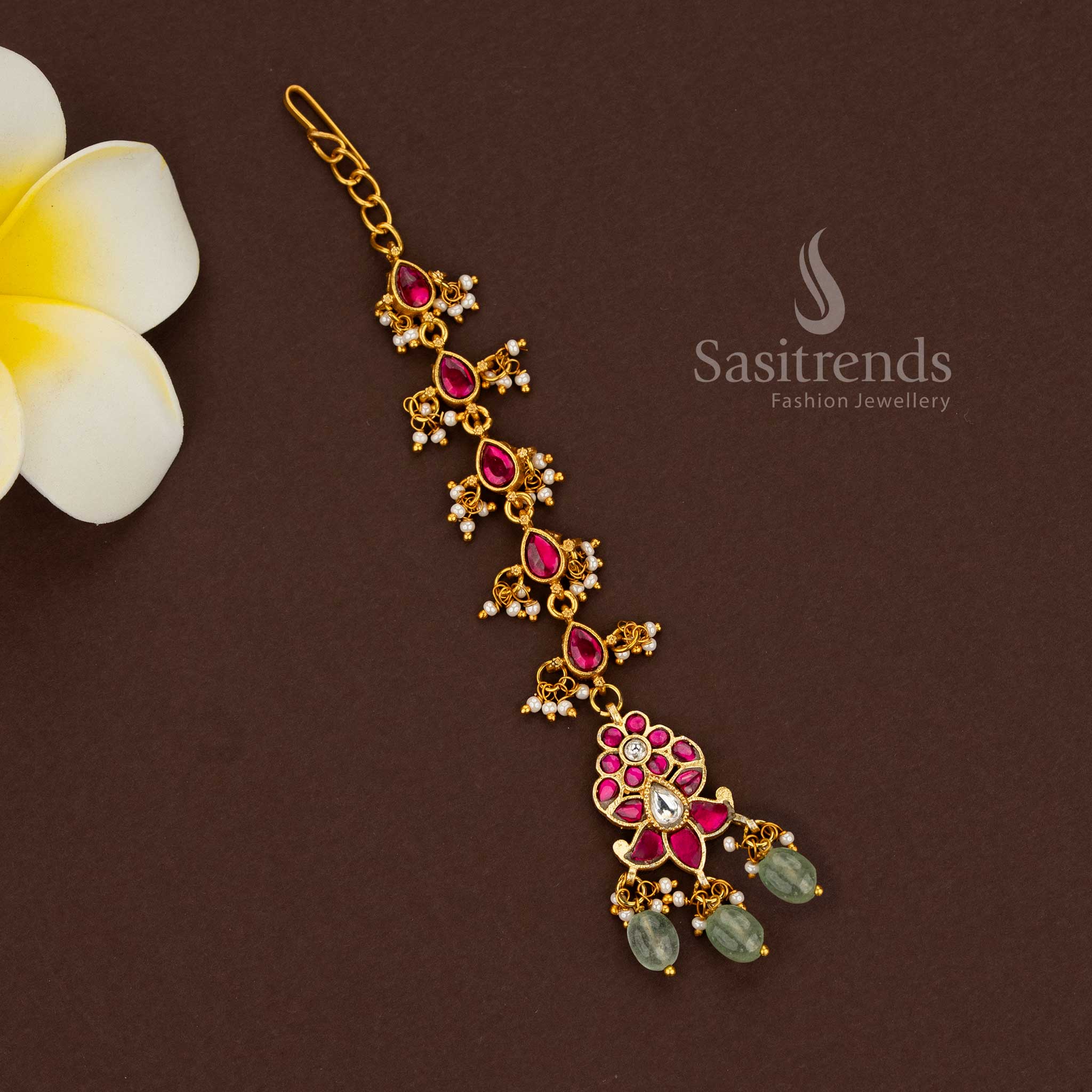 Traditional Collection of 24K Jadau Gold Plated Kundan Maang Tikka for Weddings & Festive Functions - Image 4