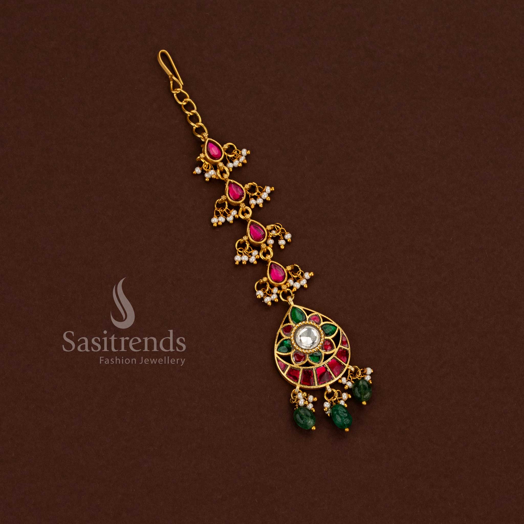 Traditional Collection of 24K Jadau Gold Plated Kundan Maang Tikka for Weddings & Festive Functions - Image 6