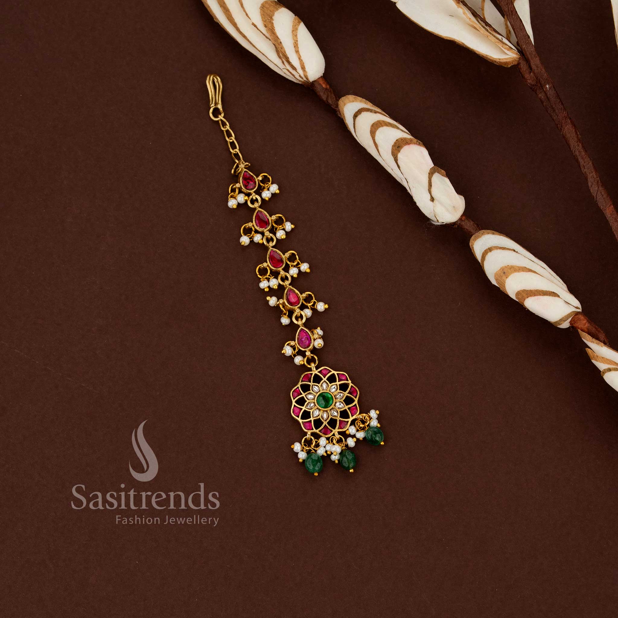Traditional Collection of 24K Jadau Gold Plated Kundan Maang Tikka for Weddings & Festive Functions - Image 9