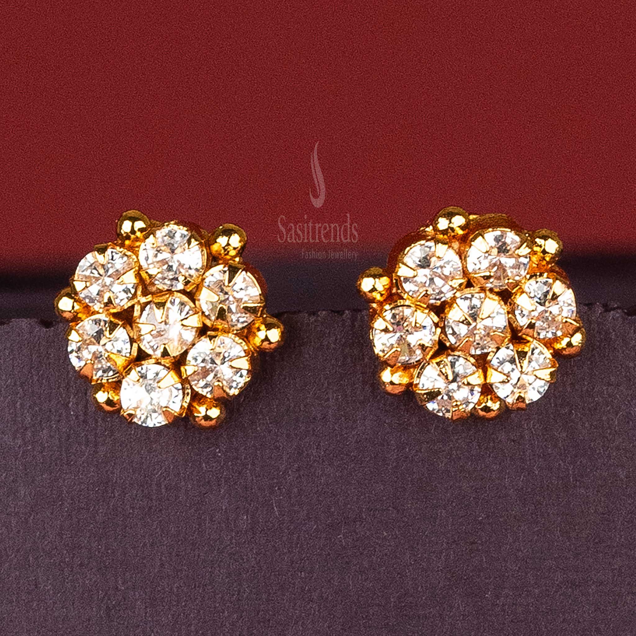 Sasitrends | Elegant Floral Designer - One Gram Micro Gold Plated AD Stone Studded Earrings - Image 6
