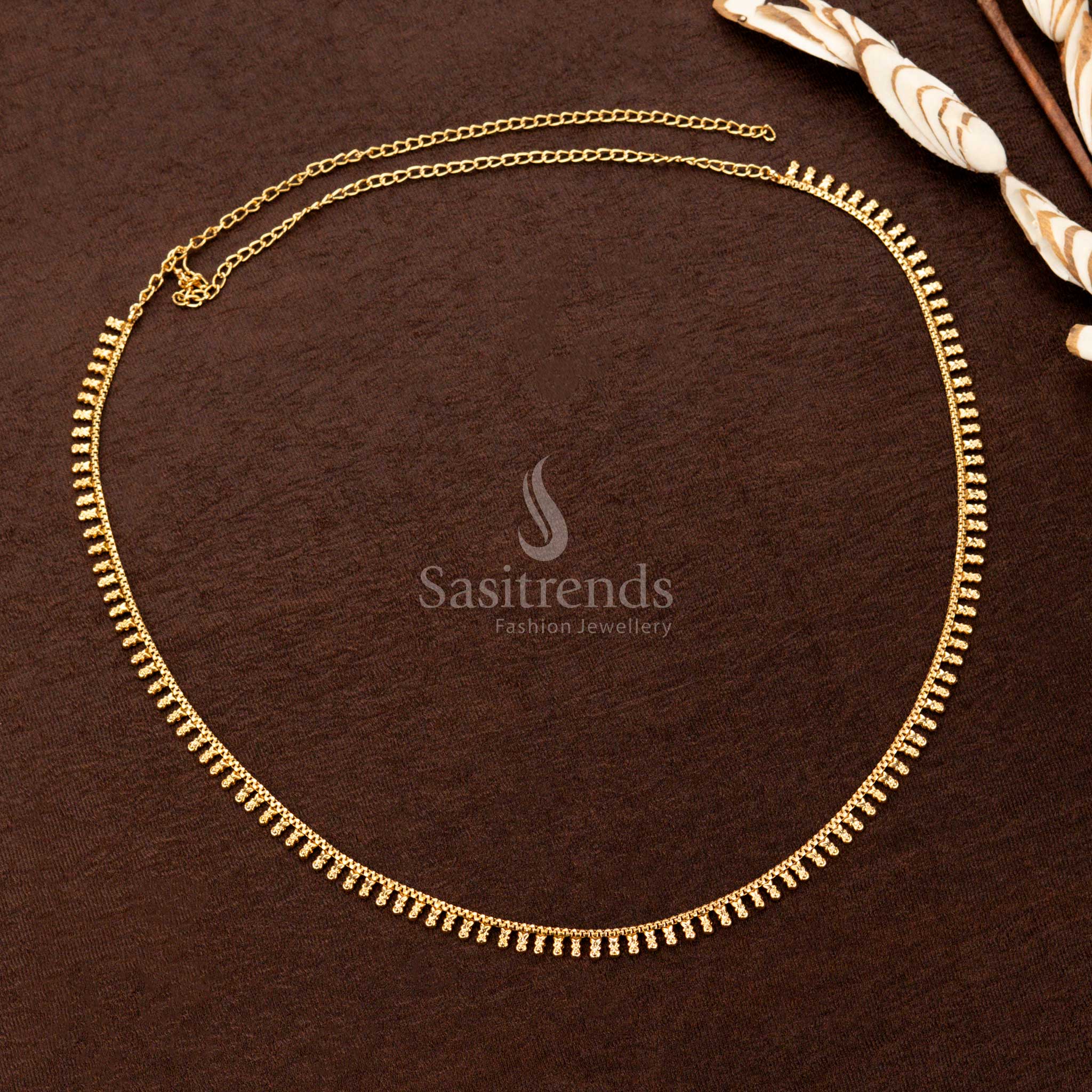 Stunning Gold Plated Hip Belts with Floral Embossed Motif and Single Chain Design - Sasitrends