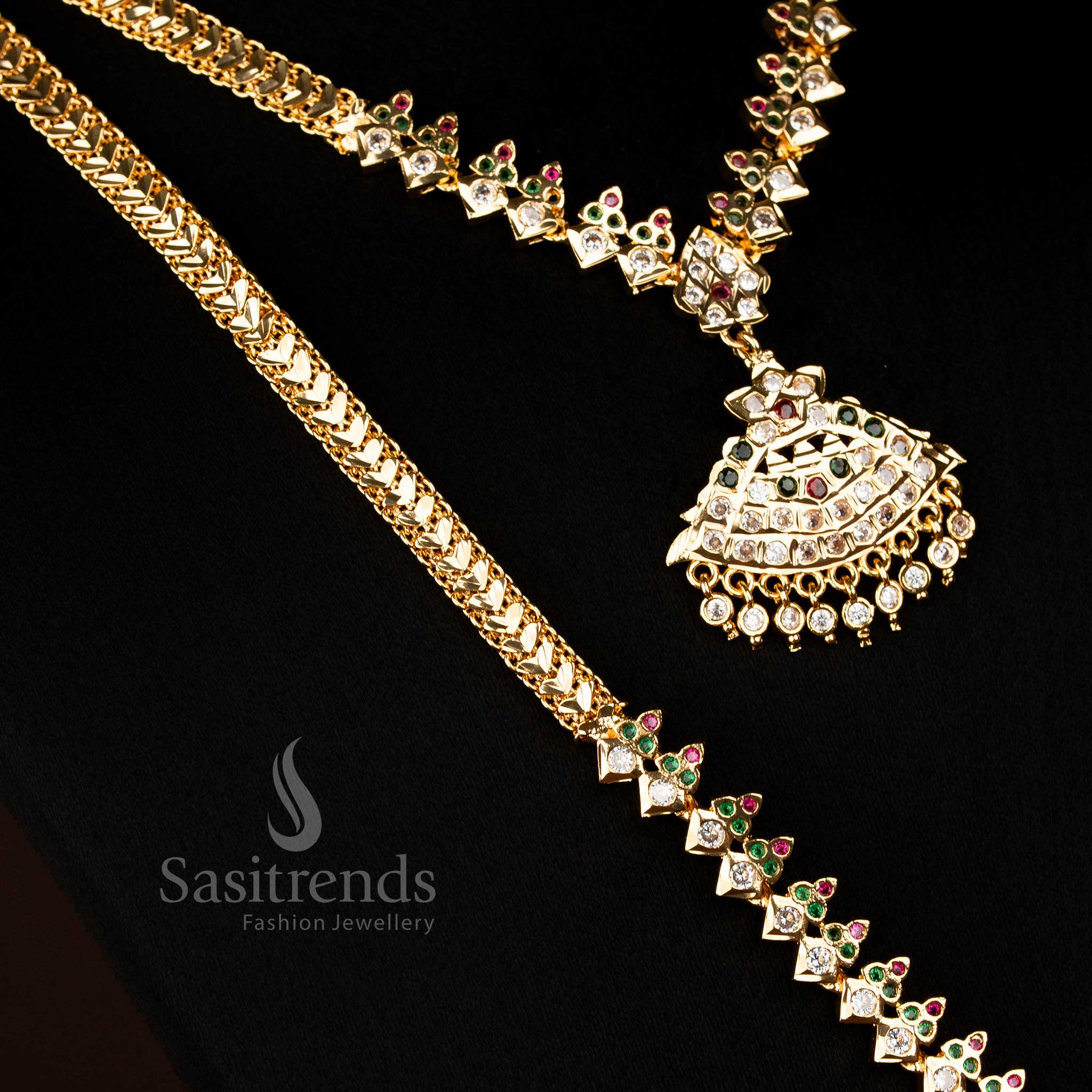 Traditional Guaranteed Micro Gold Plated Impon Long Short Combo Necklace Set with Matching Earrings - Image 6