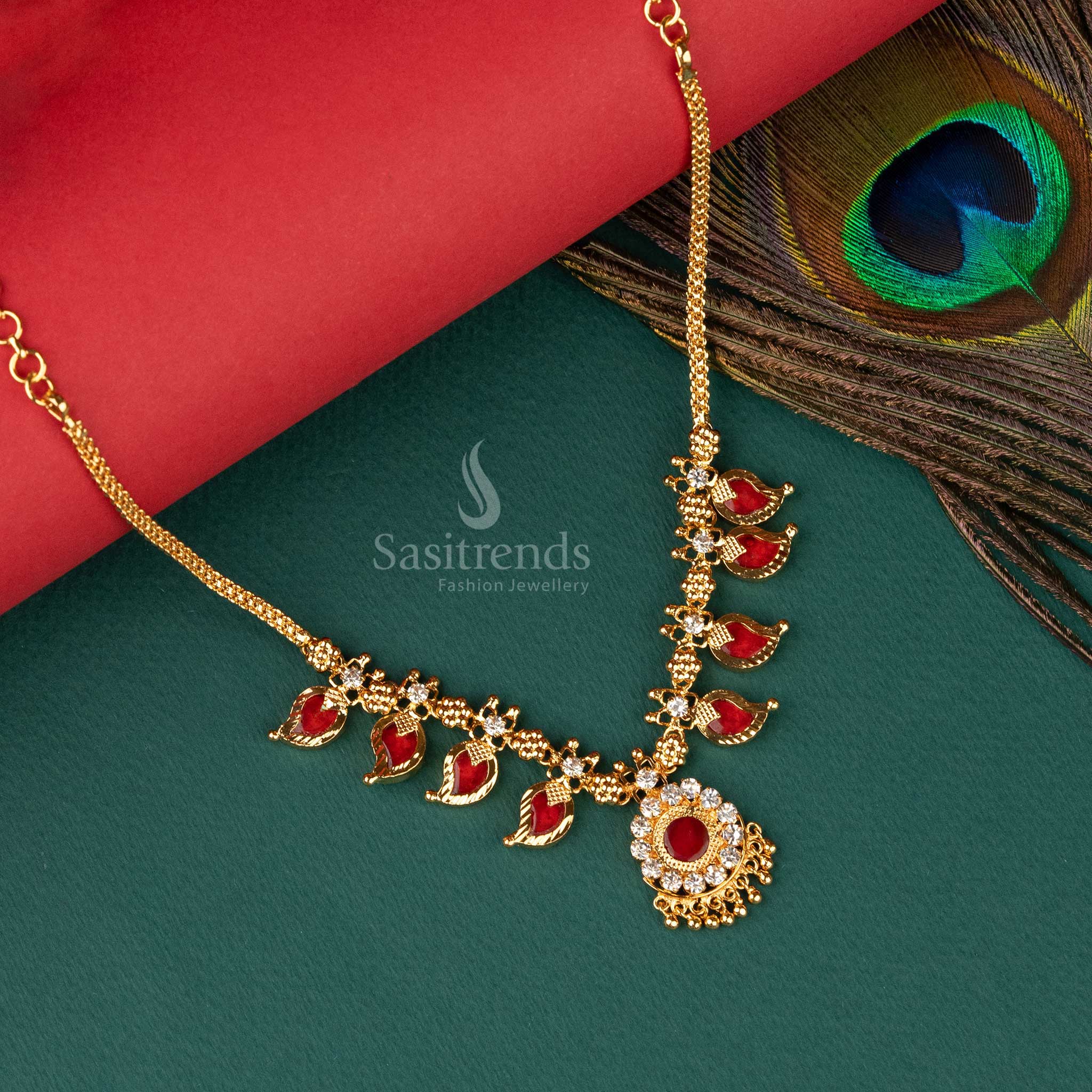 Latest Micro Gold Plated Traditional 1 Gram Red Palakka Mango Design Necklace - Sasitrends - Image 7