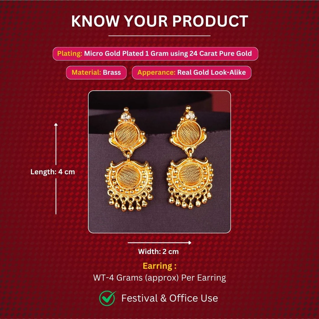 Traditional One Gram Micro Gold-Plated Drop Earrings with AD Stones - Sasitrends - Image 2