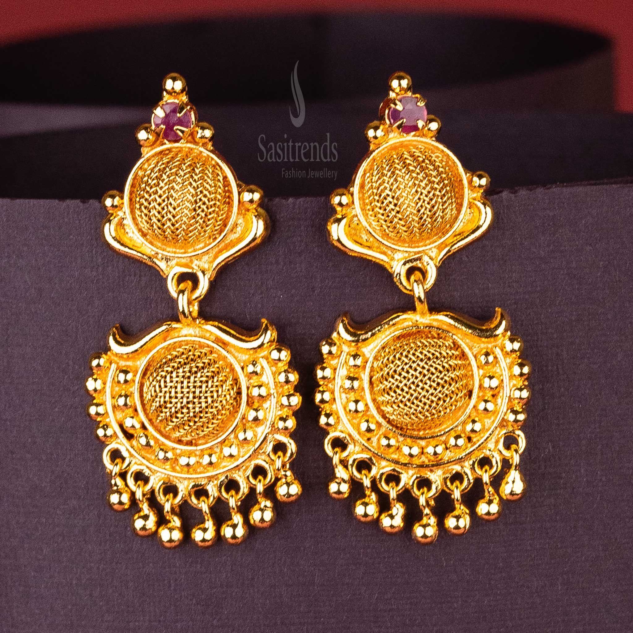 Traditional One Gram Micro Gold-Plated Drop Earrings with AD Stones - Sasitrends - Image 4