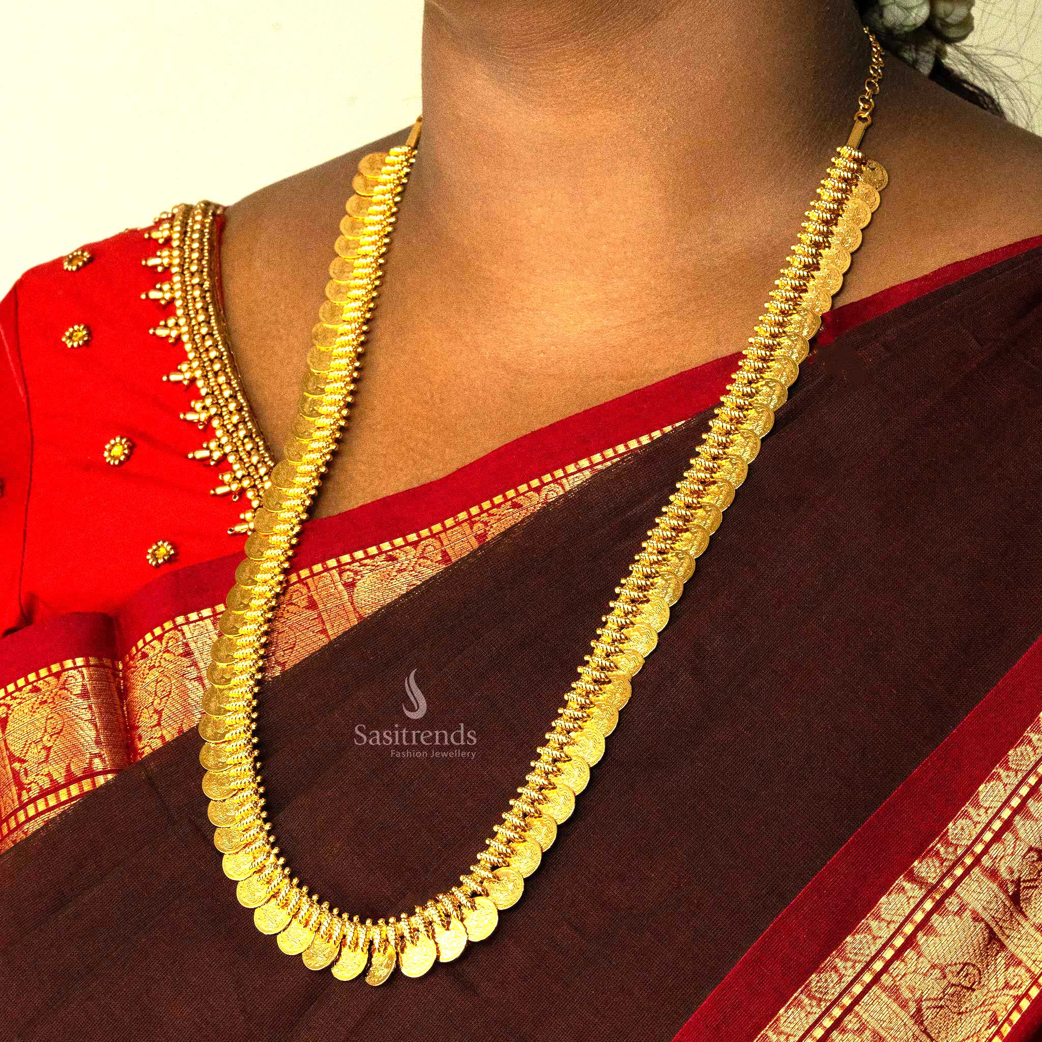 Sasitrends - Traditional Lakshmi Coin kerala Long Necklace - One Gram Micro Gold Plated - Image 3