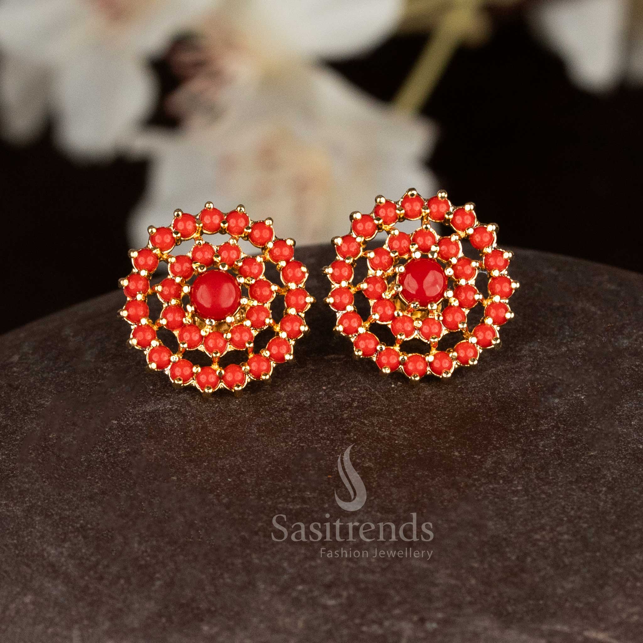 Stunning 24K Micro Gold Plated Pearl & Pavalam Double Layer Stud Earrings | Look Like Real gold - Image 2