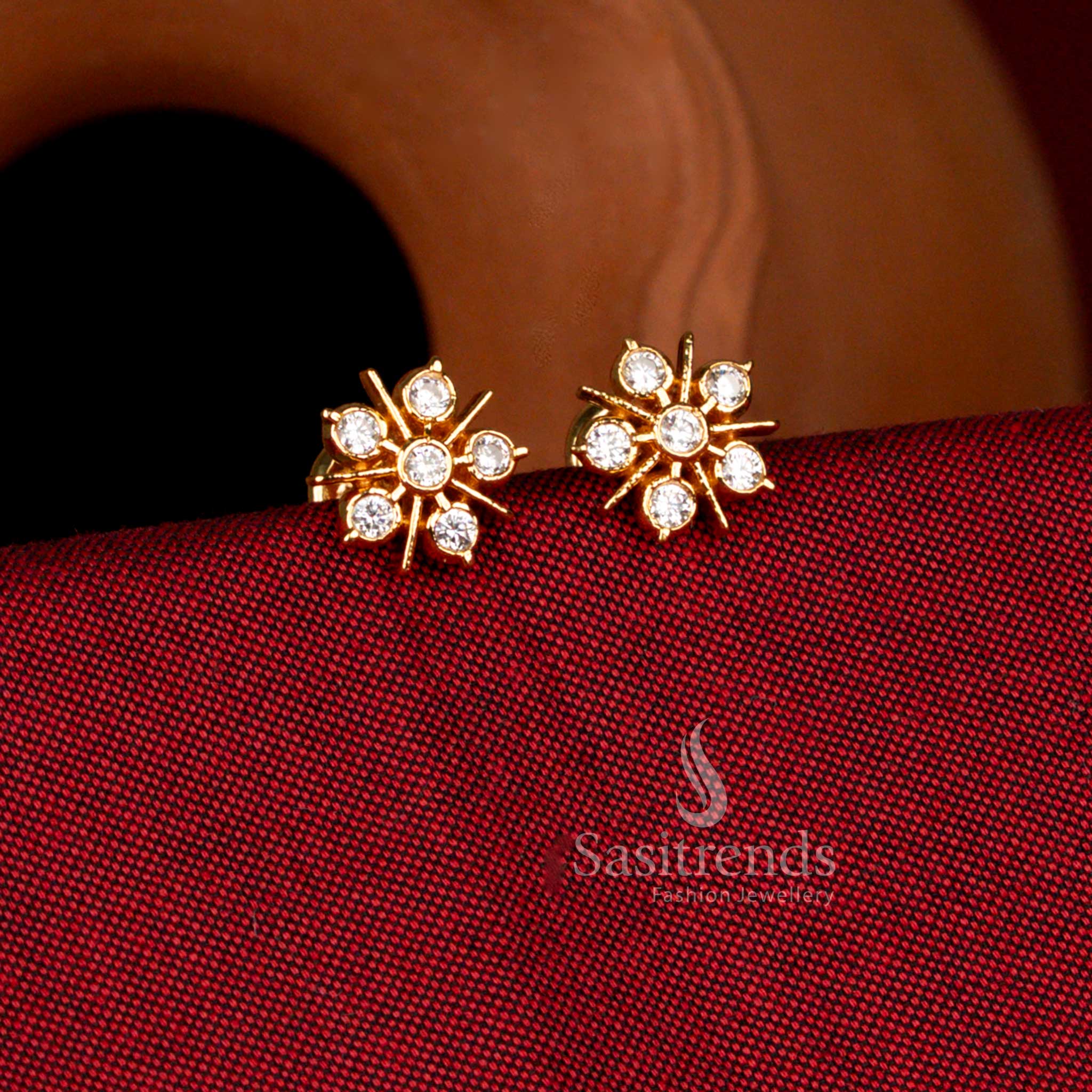 24K One Gram Impon Micro Gold Plated Sunburst Floral Stud Earrings - Sasitrends