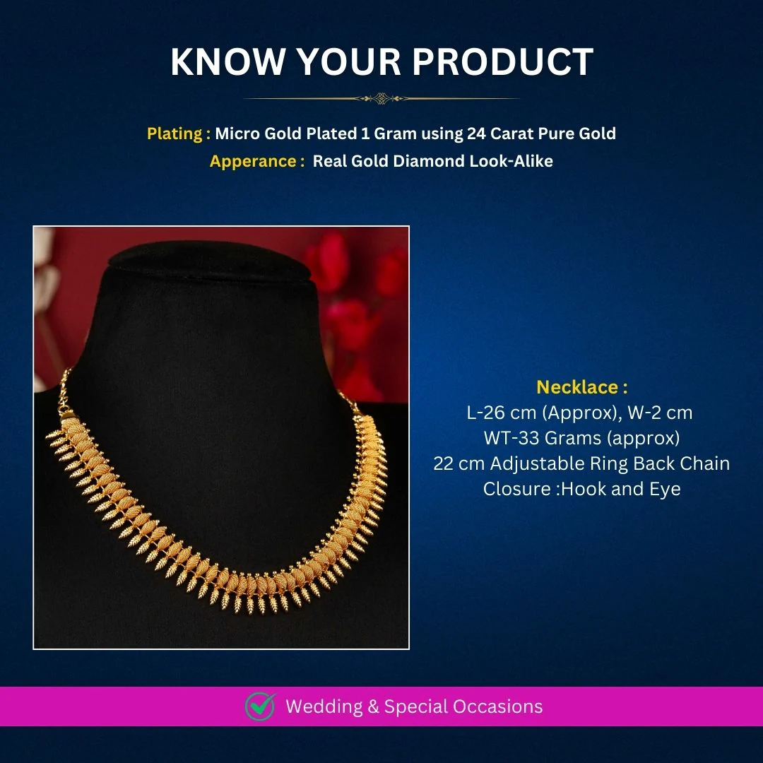 Sasitrends Traditional Kerala Leaf-Shaped and Net Design Micro Gold Plated Necklace - Image 2