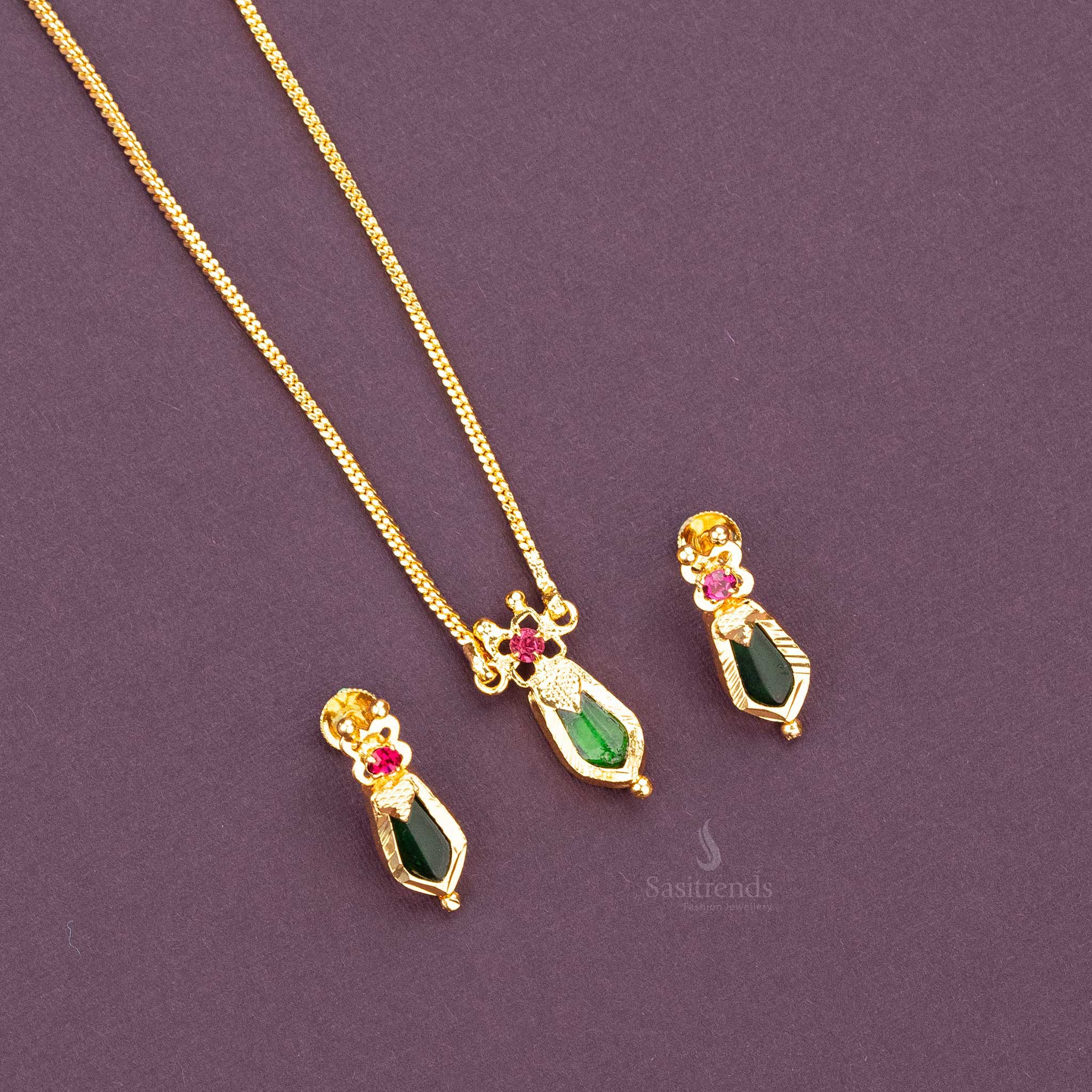 Sasitrends | Kerala Palakka Nagapadam Pendant Chain Jewellery Set - One Gram Pure Gold Micro Gold Plated