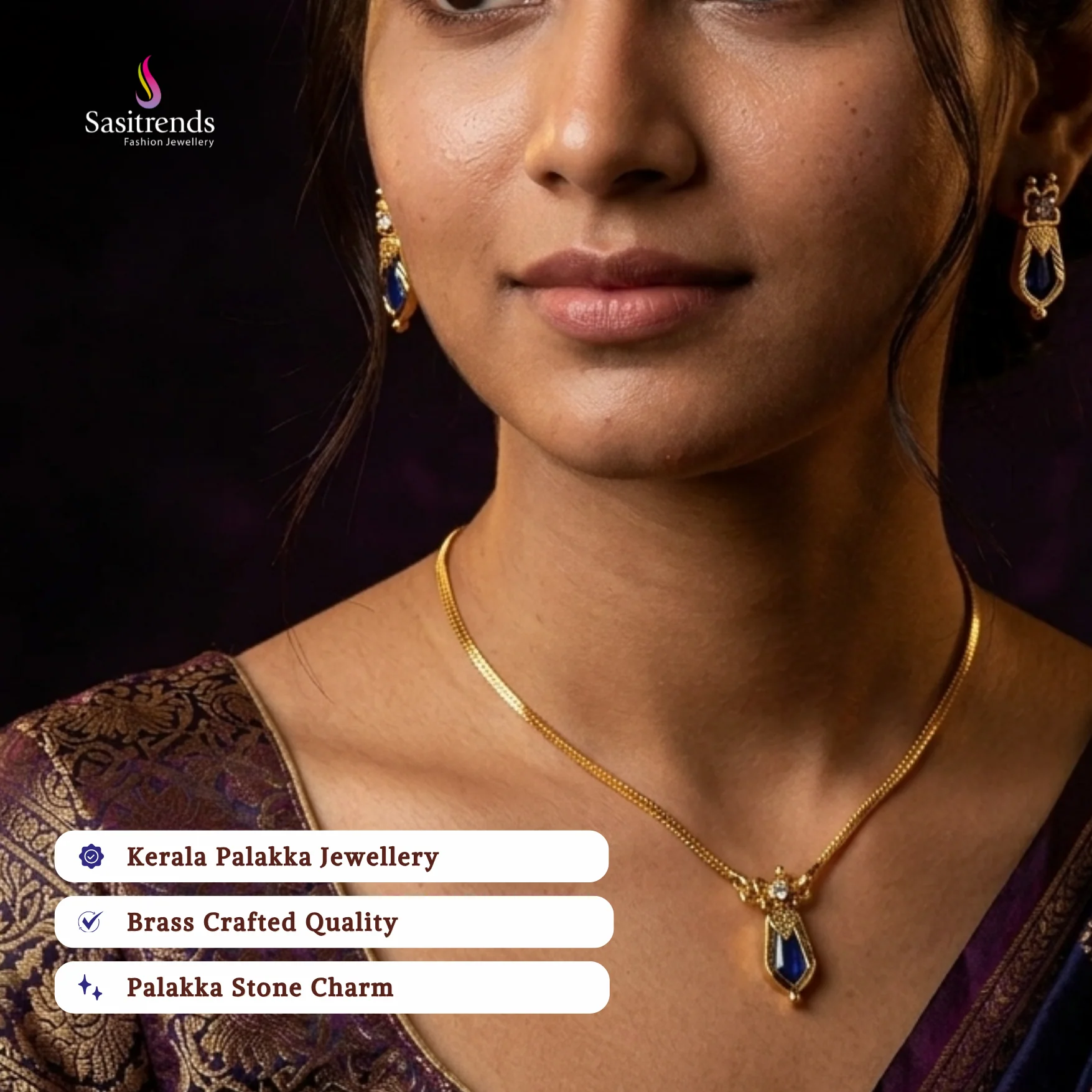 Sasitrends | Kerala Palakka Nagapadam Pendant Chain Jewellery Set - One Gram Pure Gold Micro Gold Plated - Image 2