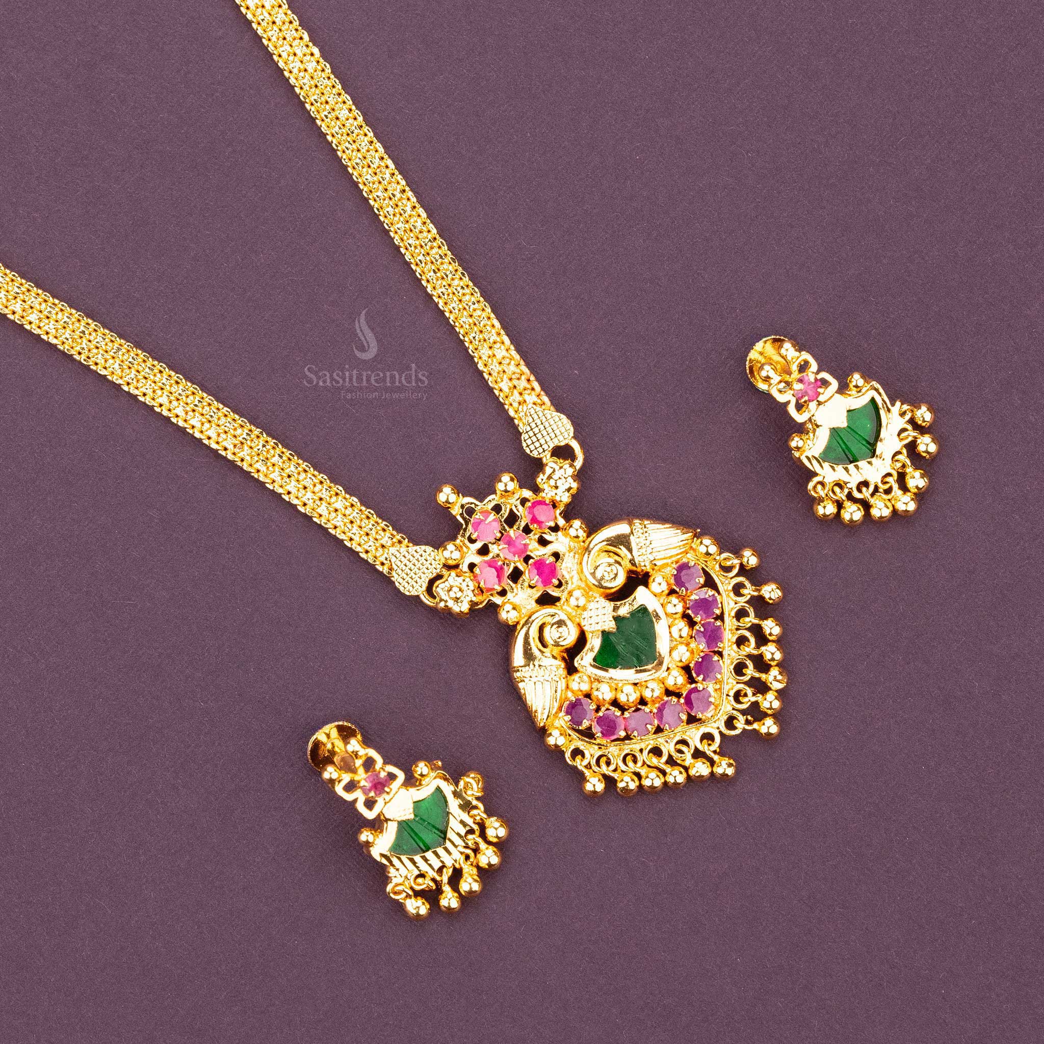 Sasitrends - Kerala Palakka Pendant Guaranteed Micro Gold Plated Chain Peacock Motifs Necklace Jewellery Set - Image 5