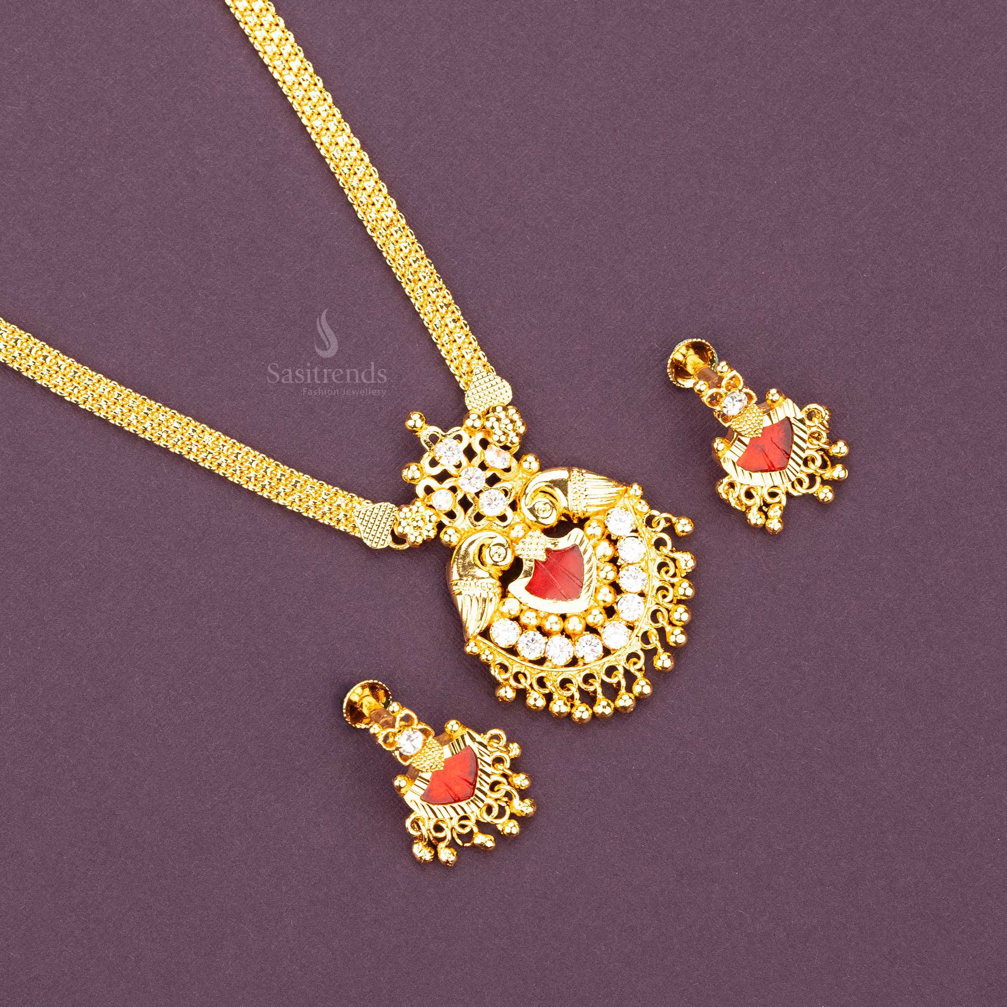 Sasitrends - Kerala Palakka Pendant Guaranteed Micro Gold Plated Chain Peacock Motifs Necklace Jewellery Set - Image 7