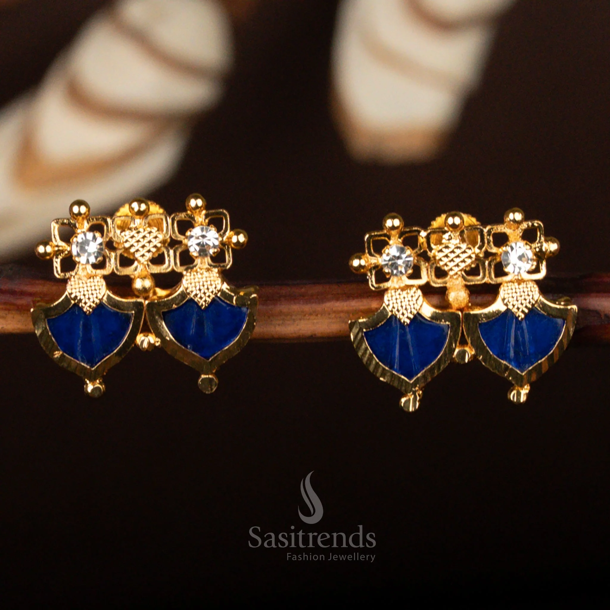 Kerala-Style One Gram Micro Gold Plated Double Palakka Earrings with AD Stones – Traditional & Festive Wear - Sasitrends
