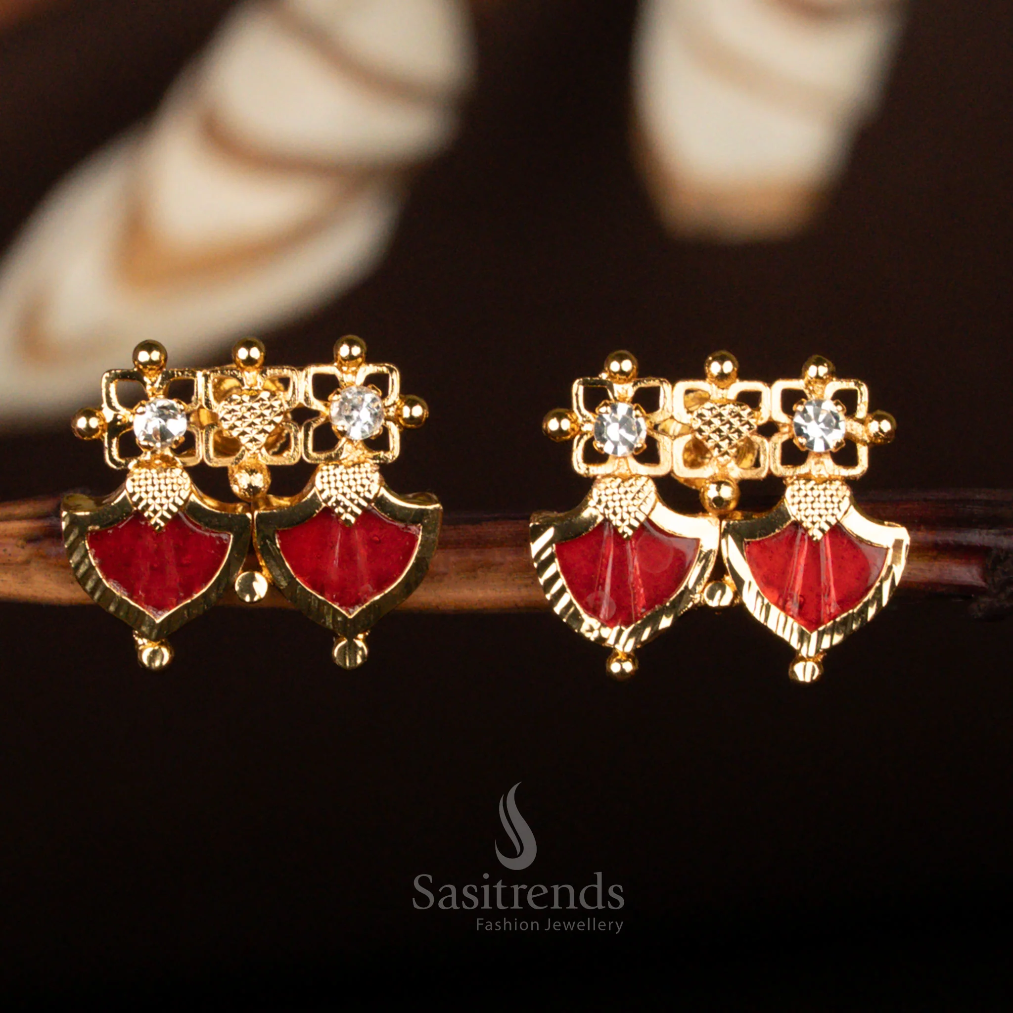 Kerala-Style One Gram Micro Gold Plated Double Palakka Earrings with AD Stones – Traditional & Festive Wear - Sasitrends - Image 4