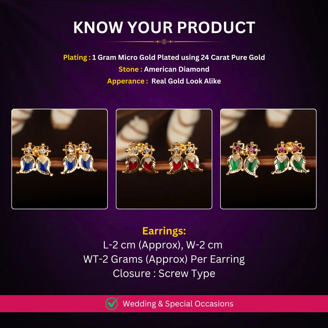 Kerala-Style One Gram Micro Gold Plated Double Palakka Mango Design Earrings with AD Stones – Traditional & Festive Wear - Sasitrends - Image 3