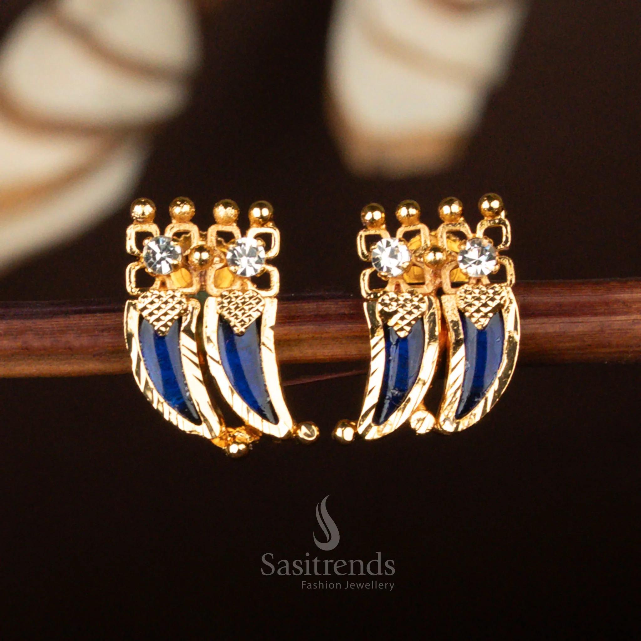 Stunning Kerala-Style One Gram Micro Gold Plated Guaranteed Double Palakka Tiger Nail Earrings with AD Stones – Traditional & Festive Wear - Sasitrends - Image 3
