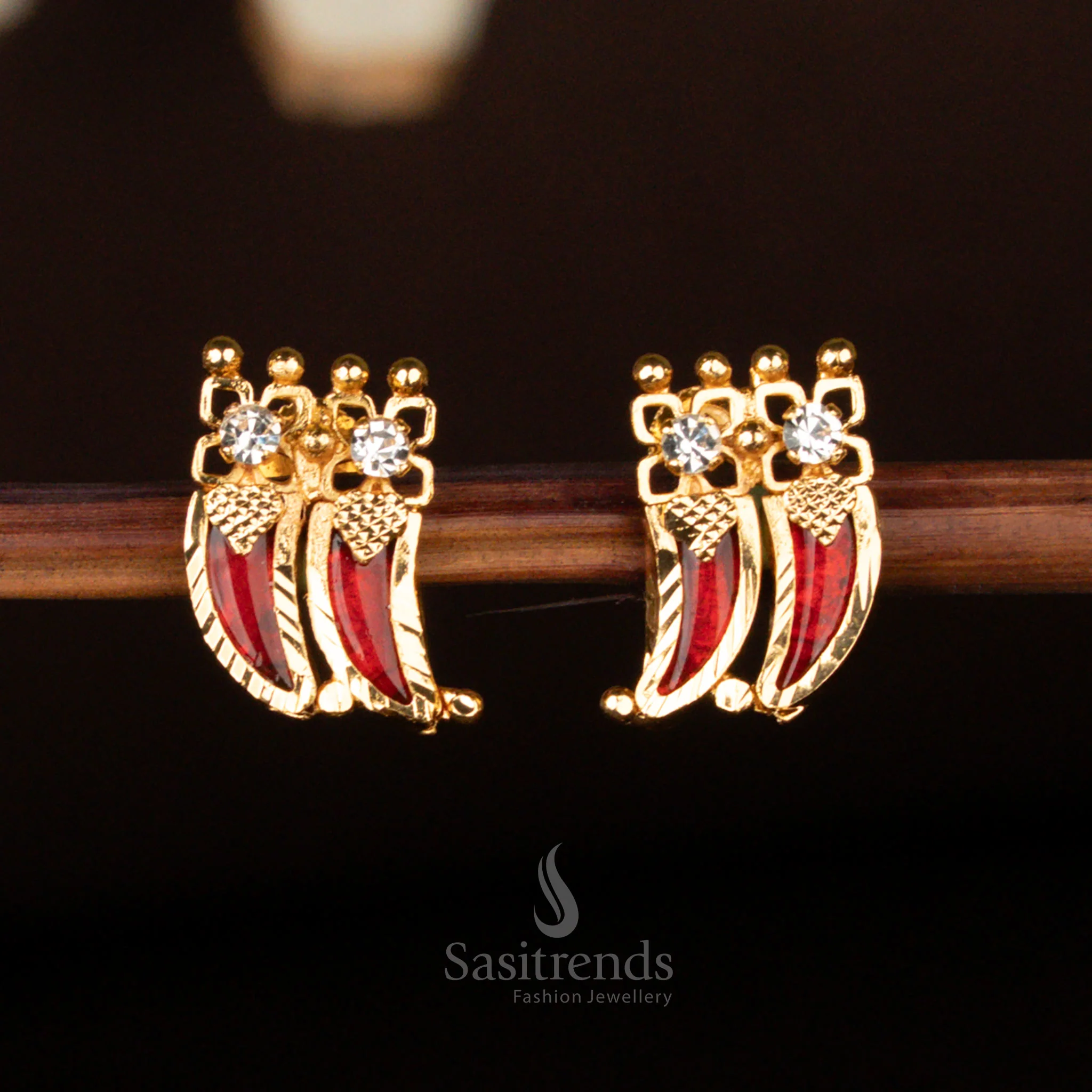 Stunning Kerala-Style One Gram Micro Gold Plated Guaranteed Double Palakka Tiger Nail Earrings with AD Stones – Traditional & Festive Wear - Sasitrends - Image 4
