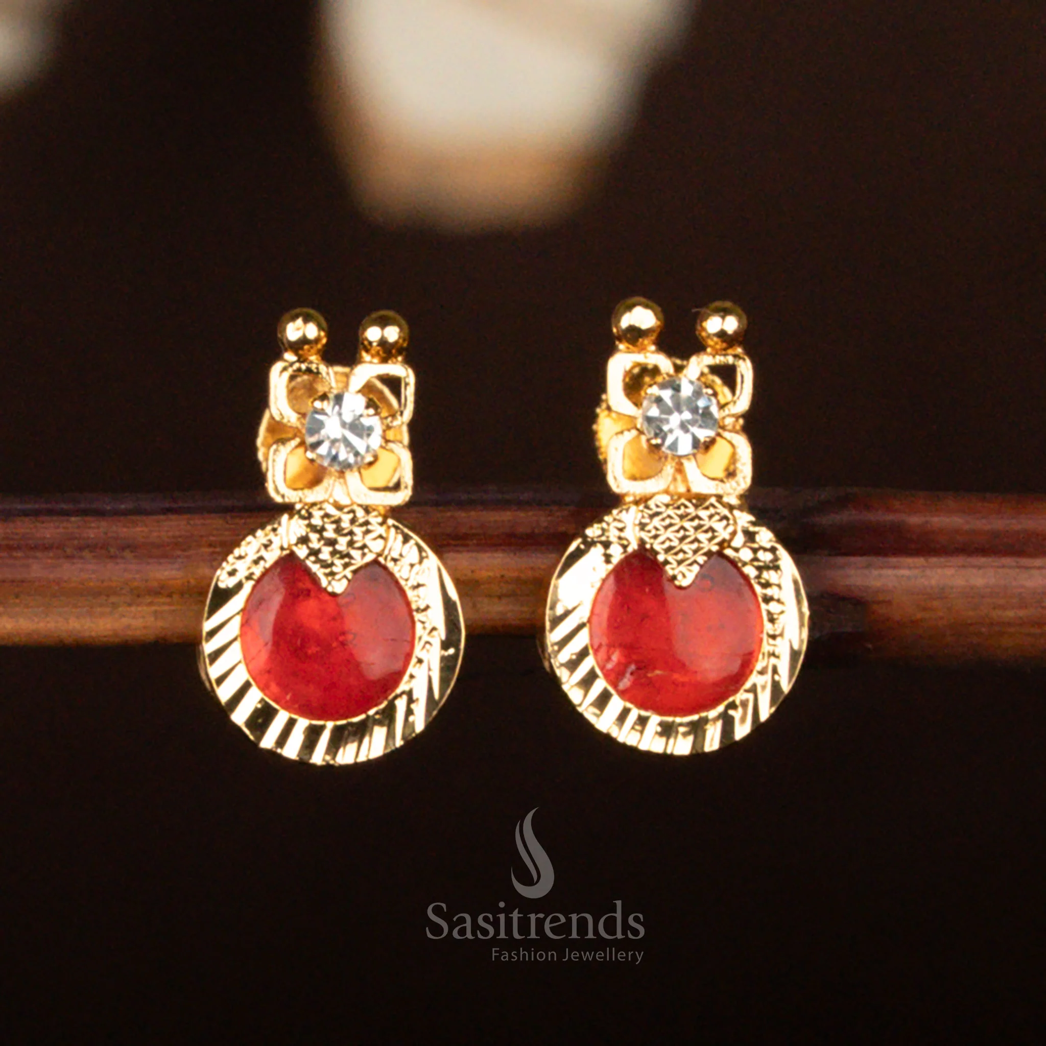 Elegant Kerala-Style One Gram Micro Gold Plated Plain Palakka Round Earrings with AD Stone – Traditional & Festive Wear - Sasitrends - Image 3