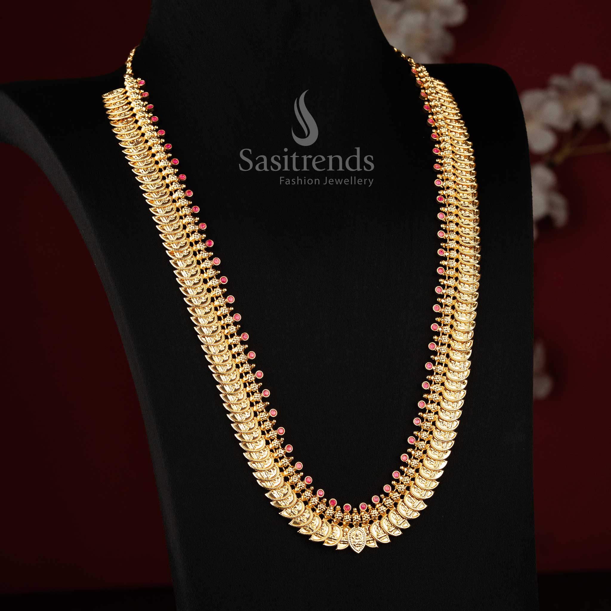Traditional South Indian Short & Long Lakshmi Mango Necklace Kerala Style Jewellery Guaranteed Micro Gold Plating with Ruby Stones - Sasitrends - Image 3
