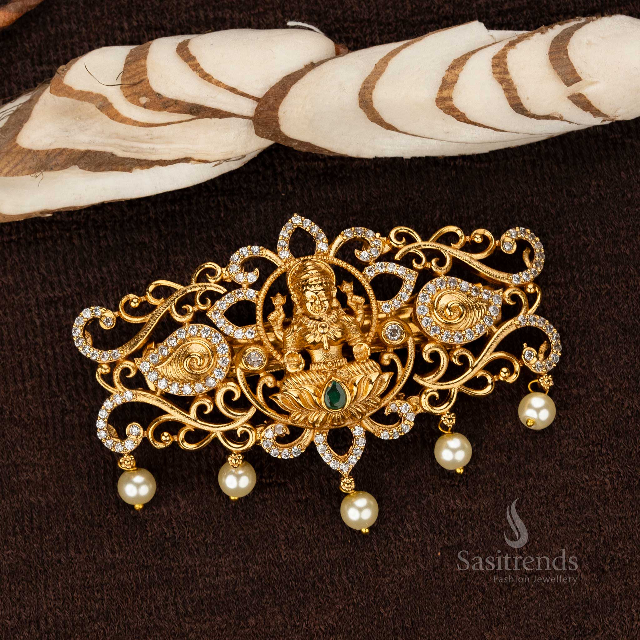 Amazing Premium Temple Matte Gold Plated  Hair Clip with Lakshmi Design - Sasitrends - Image 4