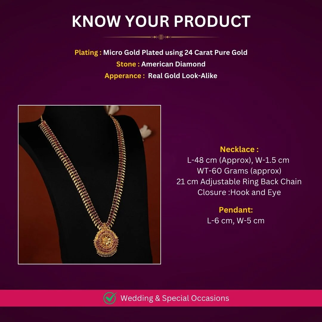 Sasitrends - Majestic One Gram Micro Gold Plated Long Haram Necklace with Ornate Pendant - Image 3