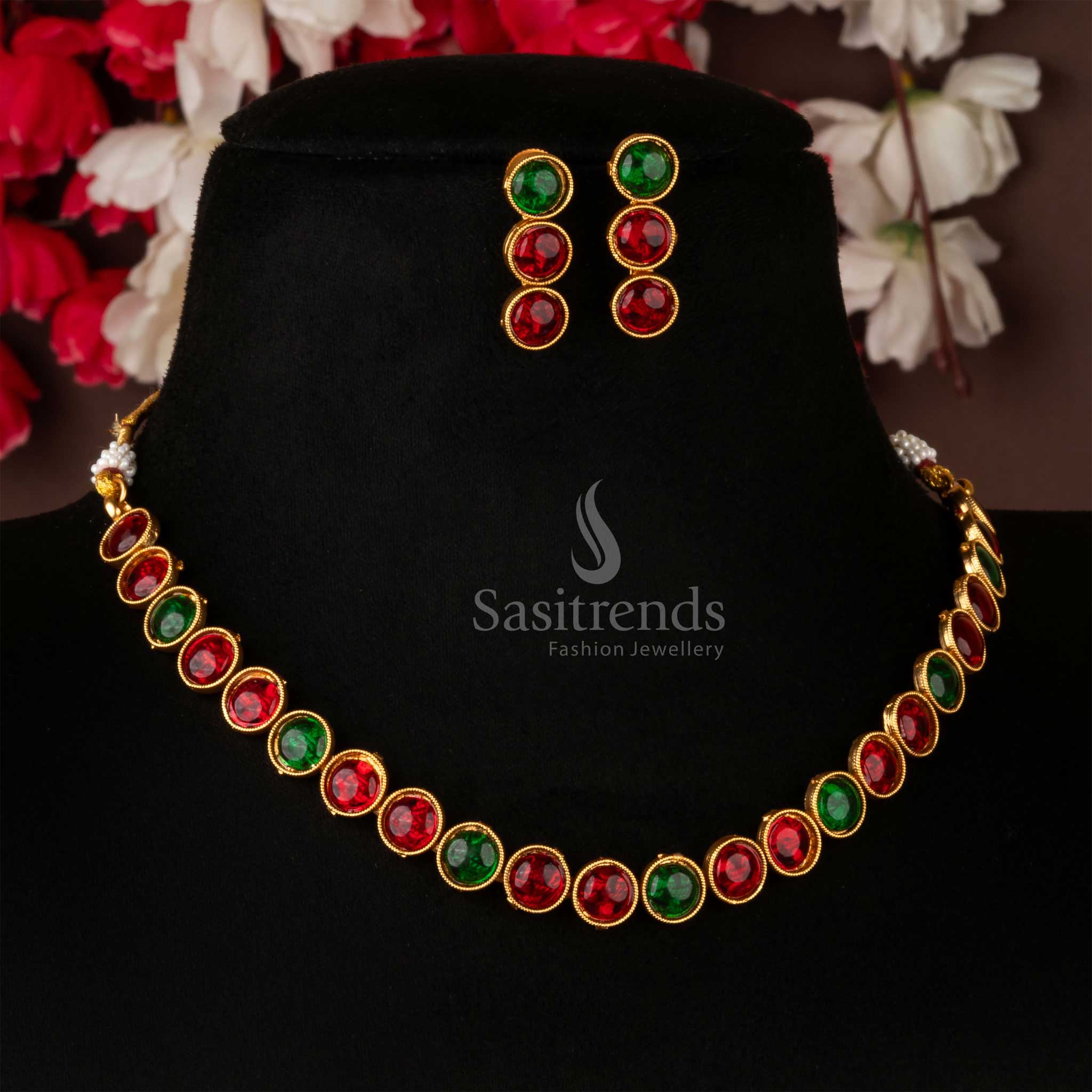 Classic Matte Gold Antique Choker Necklace Jewellery Set With Matching Earrings - Sasitrends - Image 6